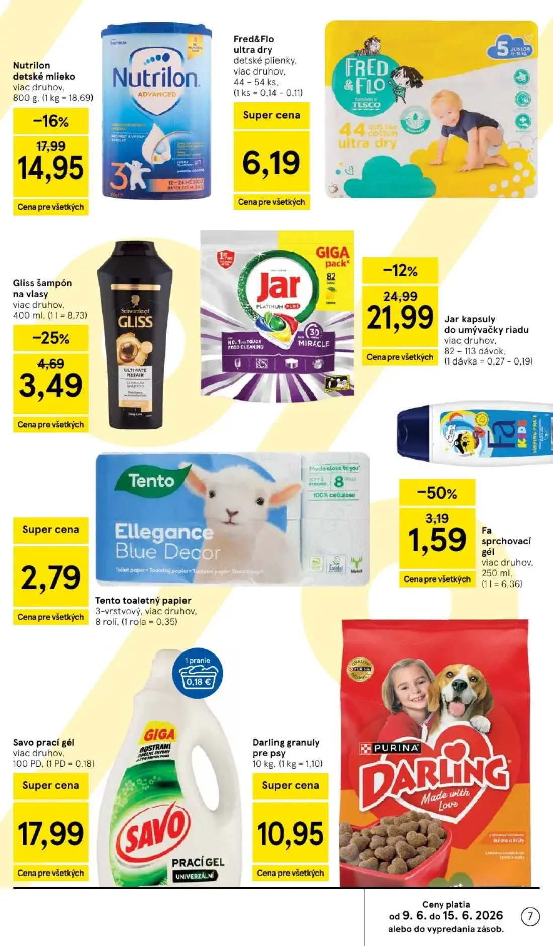 Tesco leták, strana 7 z 51 — Nutrilon detské mlieko, Jar kapsuly do umývačky riadu, Fa sprchovací gél
