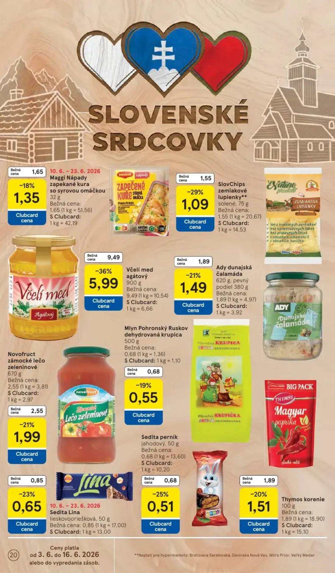 Tesco leták, strana 20 z 51 — Včelí med agátový, Novofruct zámocké lečo zeleninové, Ady dunajská čalamáda