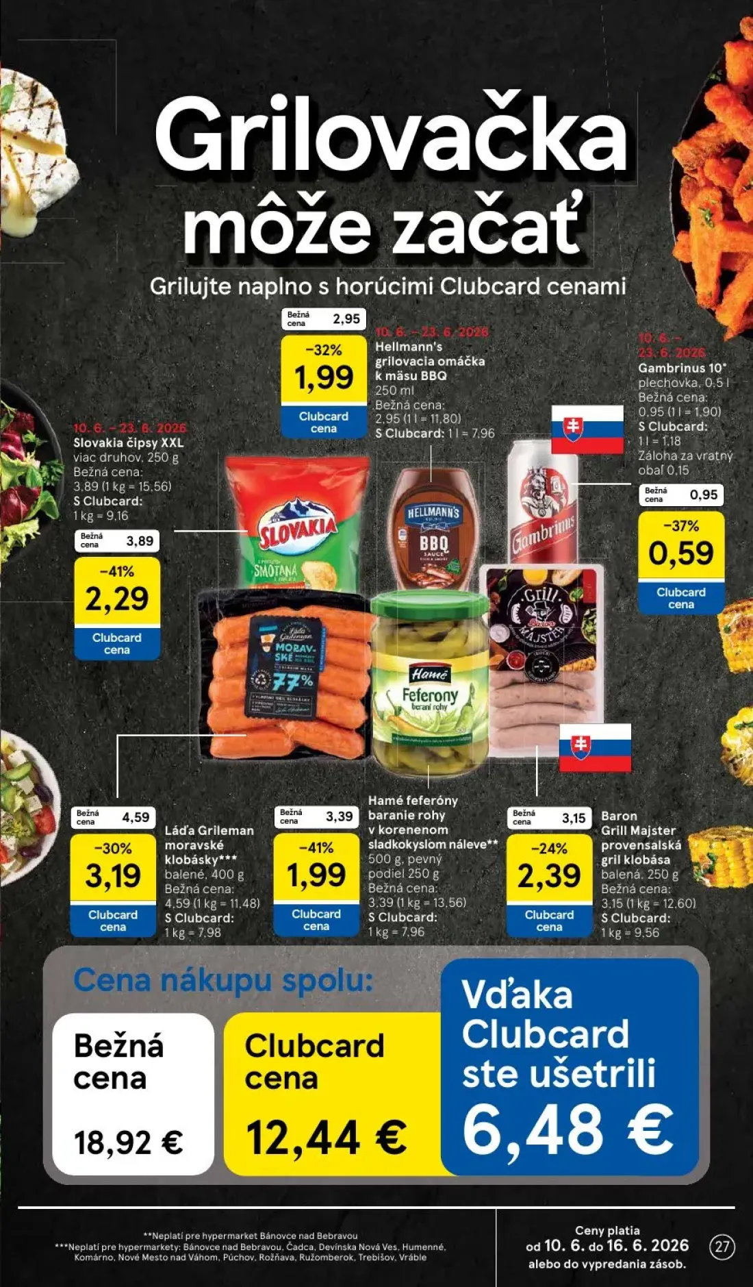 Tesco leták, strana 27 z 51 — Slovakia čipsy XXL, Láďa Grileman moravské klobásky, Hamé feferóny baranie rohy v korenenom sl…