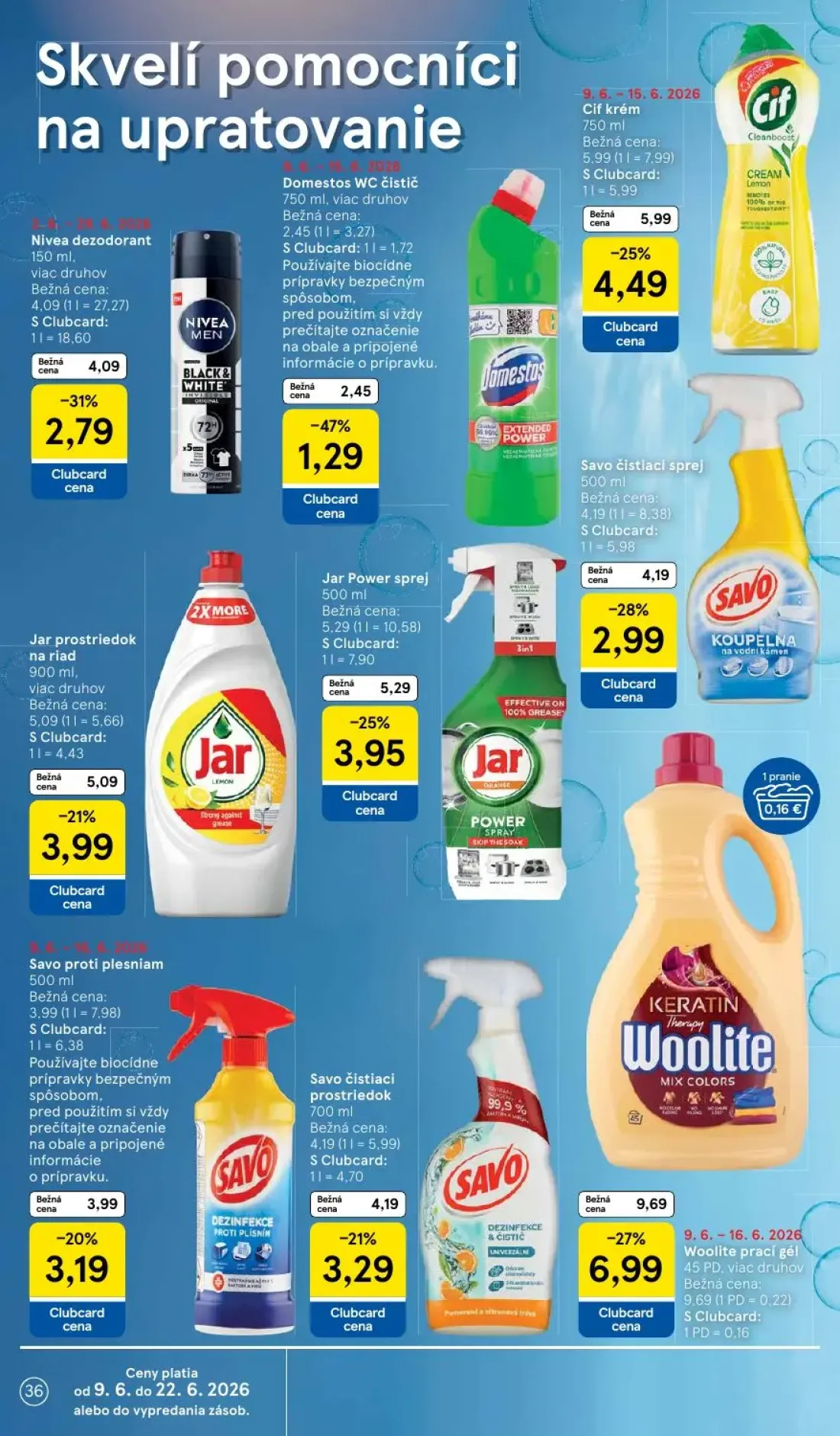 Tesco leták, strana 36 z 51 — Woolite prací gél, Cif krém, Jar Power sprej