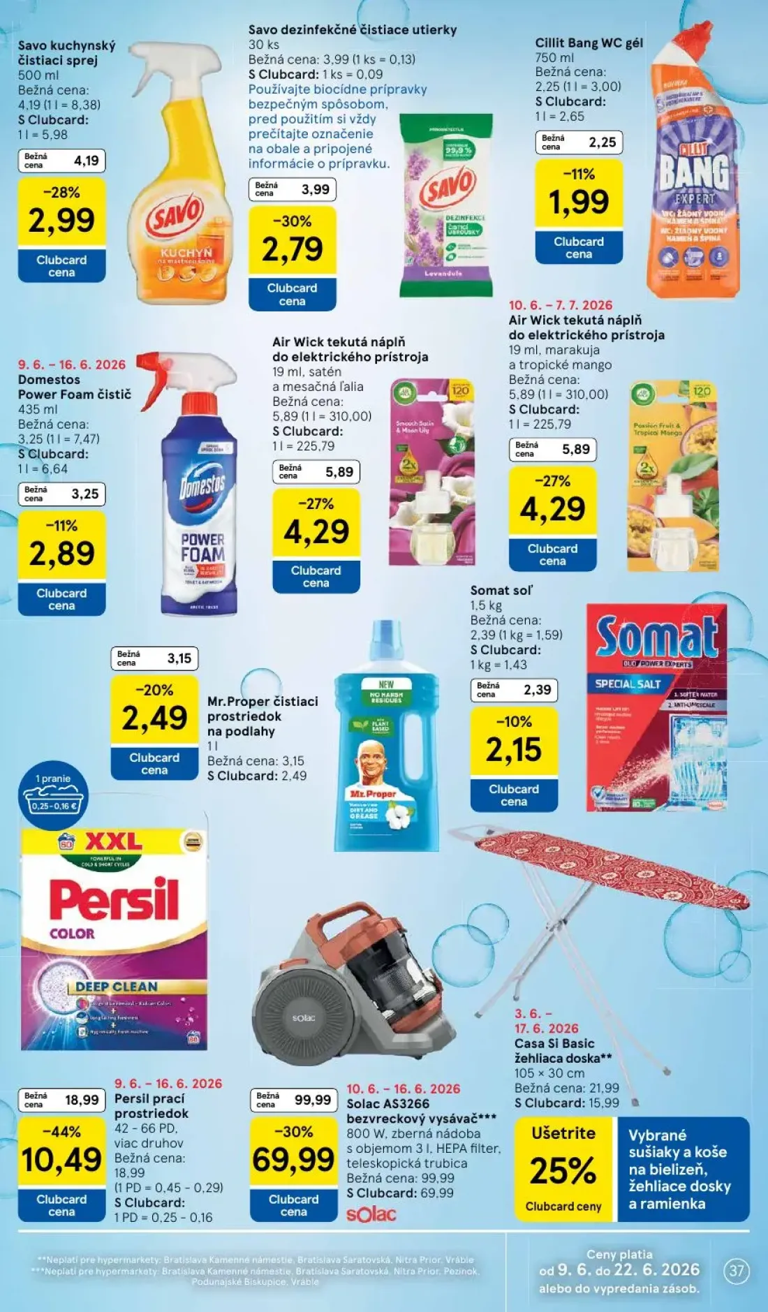 Tesco leták, strana 37 z 51 — Persil prací prostriedok, Savo kuchynský čistiaci sprej, Savo dezinfekčné čistiace utierky
