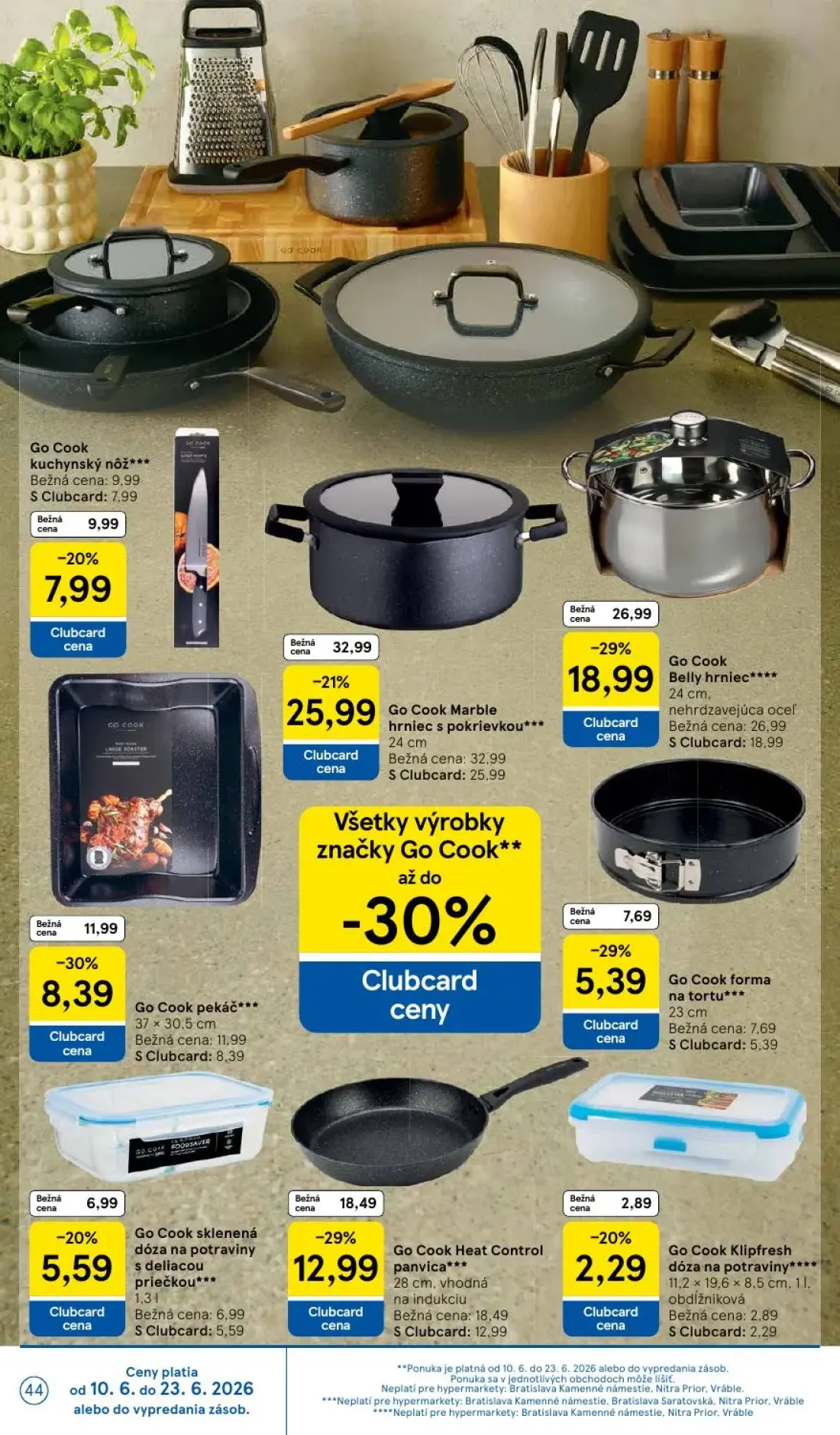 Tesco leták, strana 44 z 51 — Go Cook Belly hrniec, Go Cook Marble hrniec s pokrievkou, Go Cook Heat Control panvica