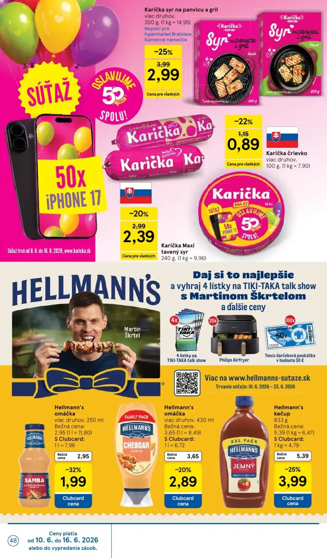Tesco leták, strana 48 z 51 — Karička syr na panvicu a gril, Karička Maxi tavený syr, Karička črievko