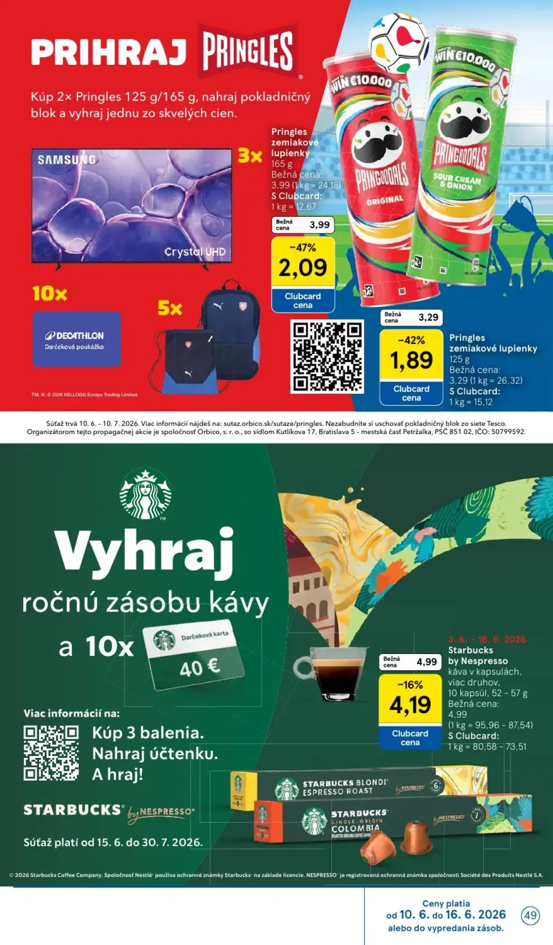 Tesco leták, strana 49 z 51 — Pringles zemiakové lupienky, Pringles zemiakové lupienky, Starbucks by Nespresso káva v kapsul…