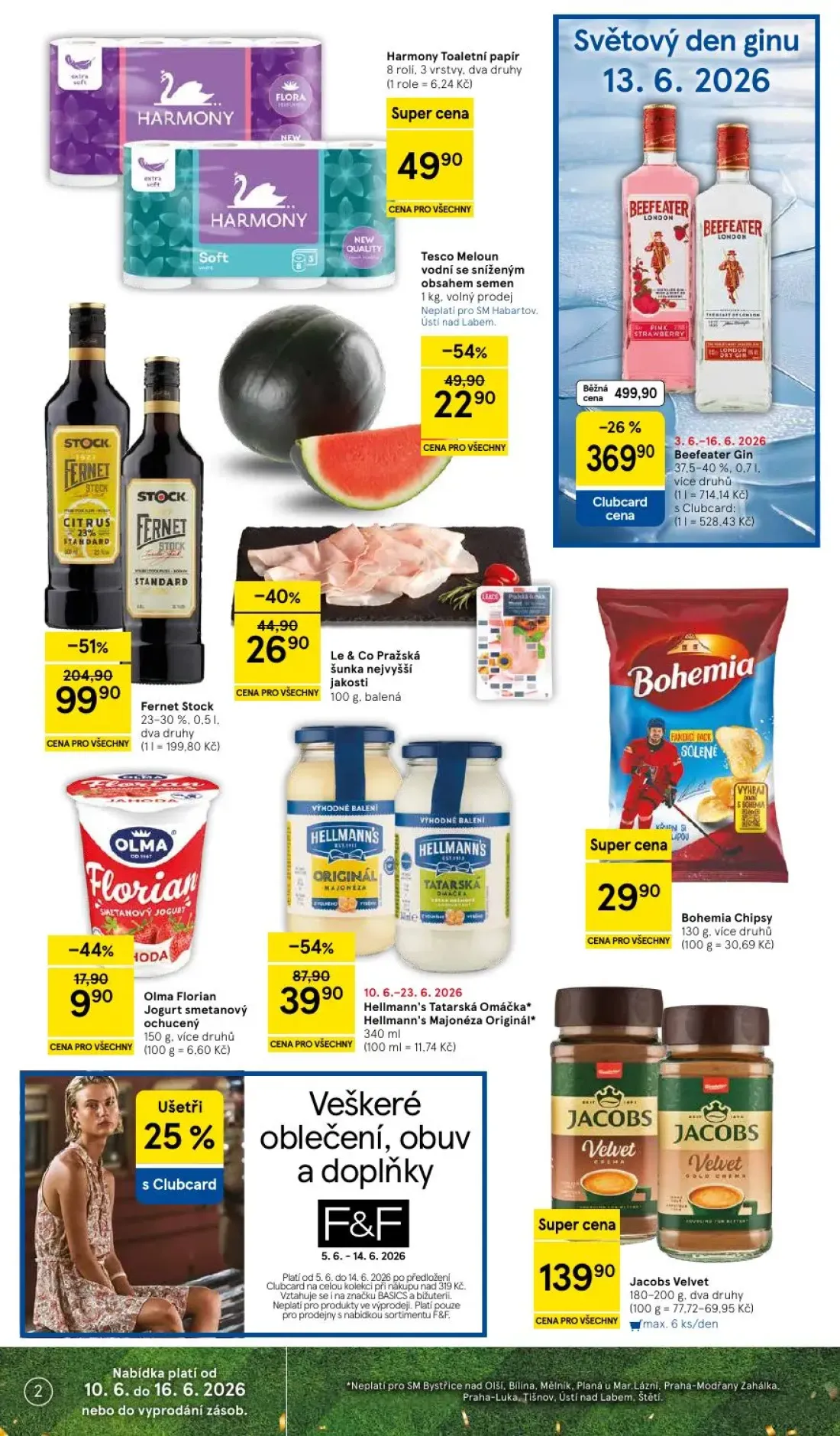 Tesco Supermarket leták, strana 2 z 10 — Harmony Toaletní papír, Bohemia Chipsy