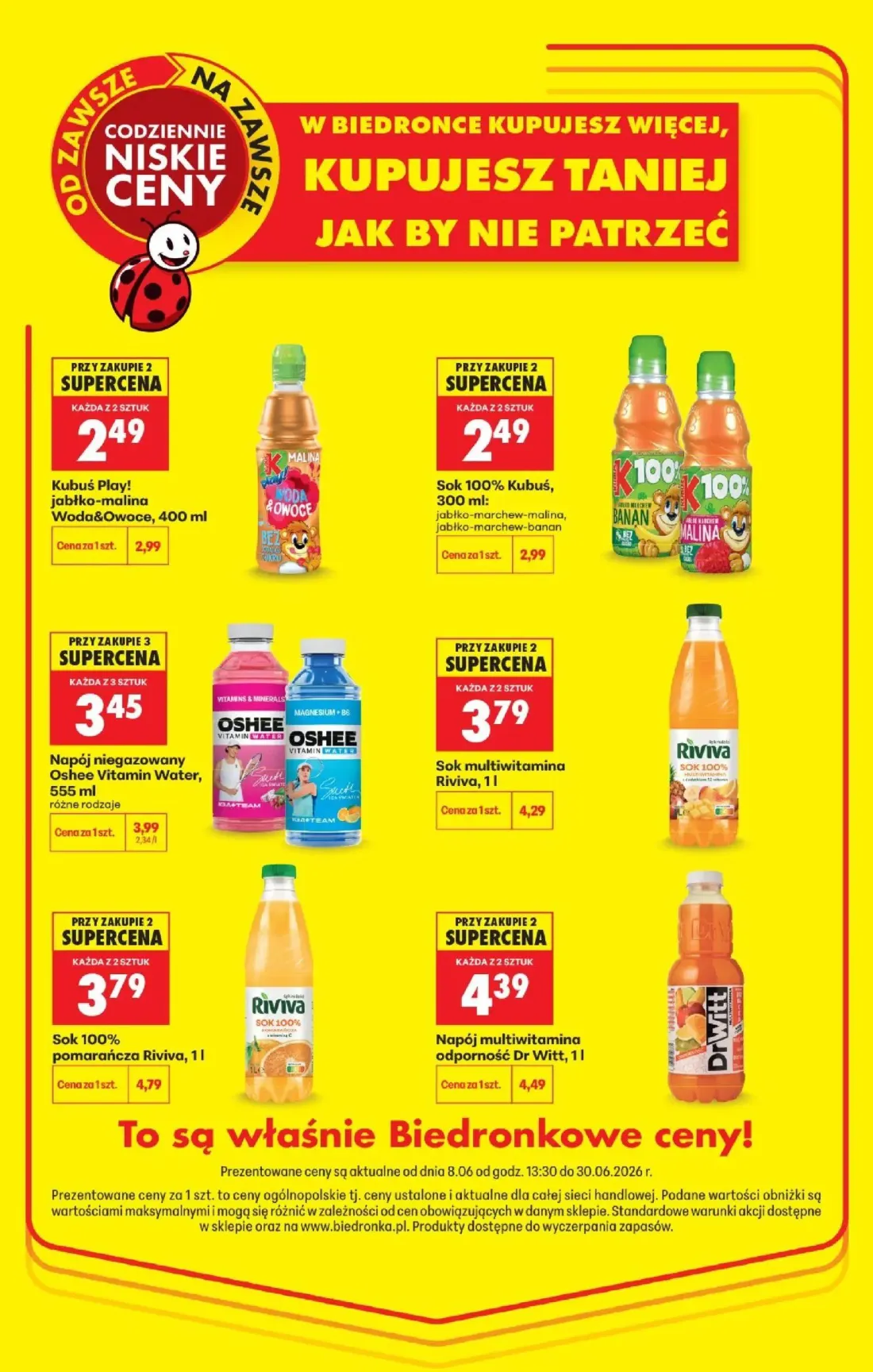 Biedronka gazetka, strona 2 z 5 — Sok 100% pomarańcza Riviva, Napój niegazowany Oshee Vitamin Water, różne rodzaje, Kubuś Pl…