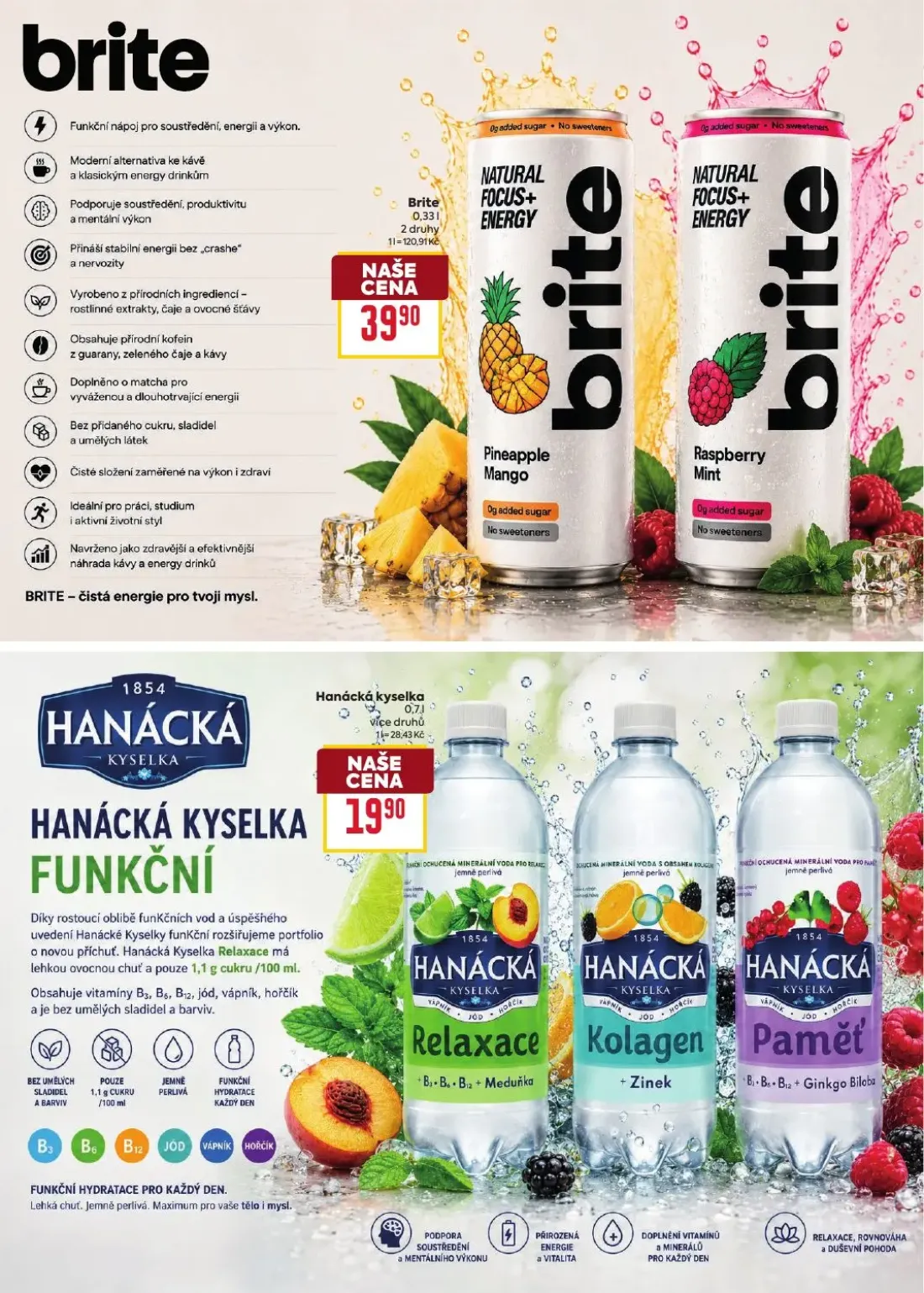 Billa leták, strana 4 z 6 — Brite NATURAL FOCUS+ ENERGY, Hanácká kyselka FUNKČNÍ