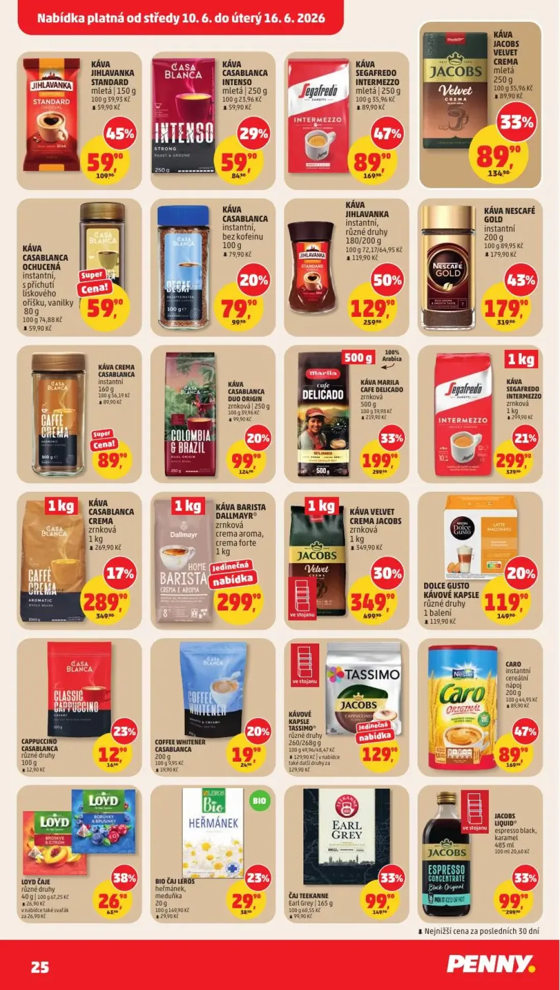 PENNY leták, strana 25 z 36 — KÁVA SEGAFREDO INTERMEZZO mletá, KÁVA JIHLAVANKA STANDARD mletá, KÁVA JACOBS VELVET CREMA mletá