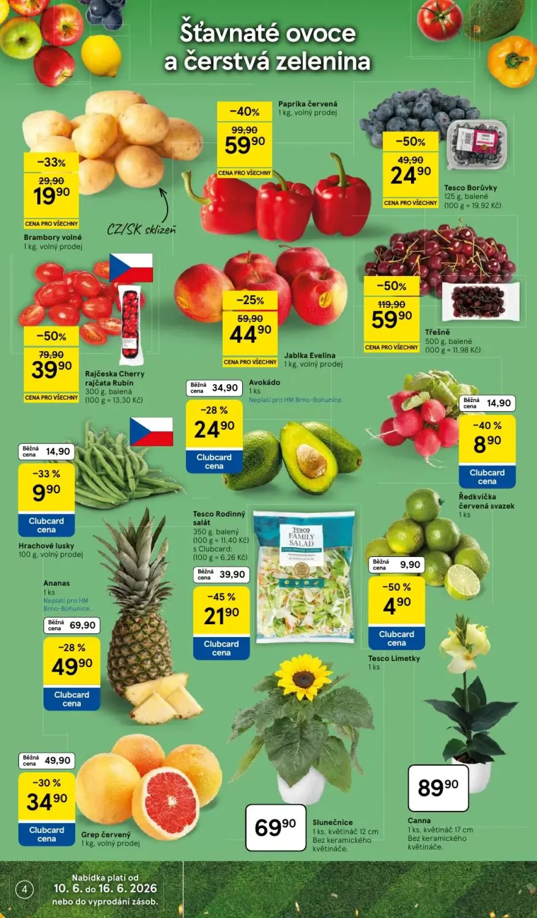 Tesco leták, strana 4 z 39 — Třešně, Tesco Borůvky, Ananas