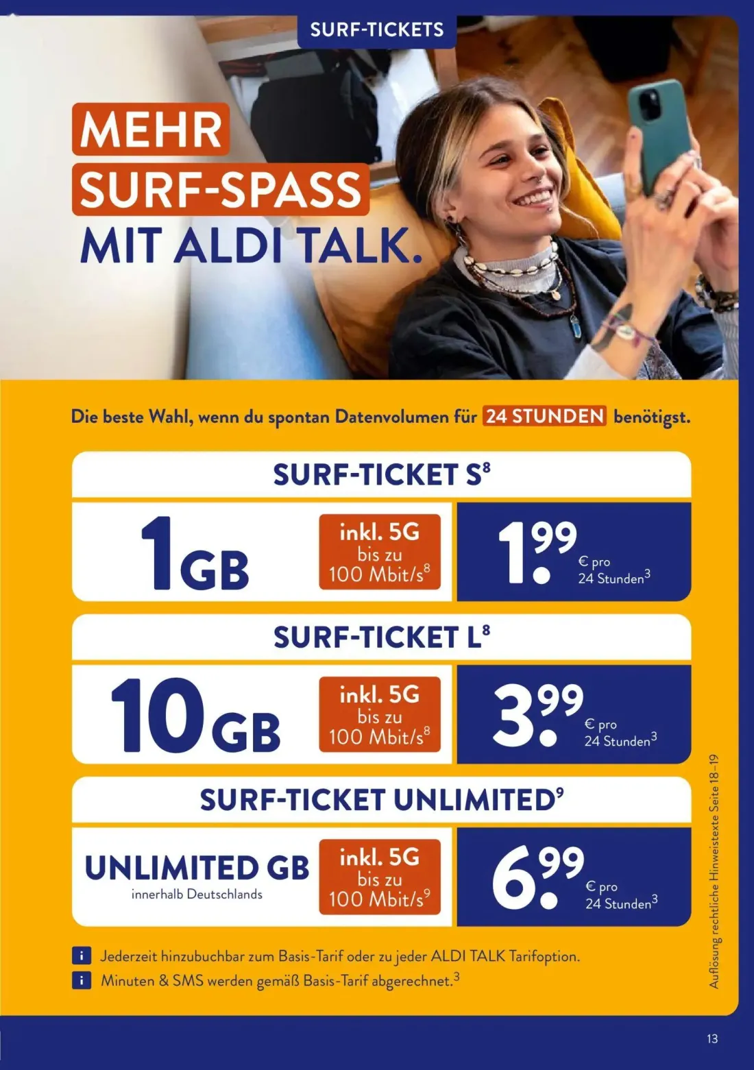 Aldi Süd Prospekt, Seite 13 von 20 — SURF-TICKET S, SURF-TICKET L, SURF-TICKET UNLIMITED