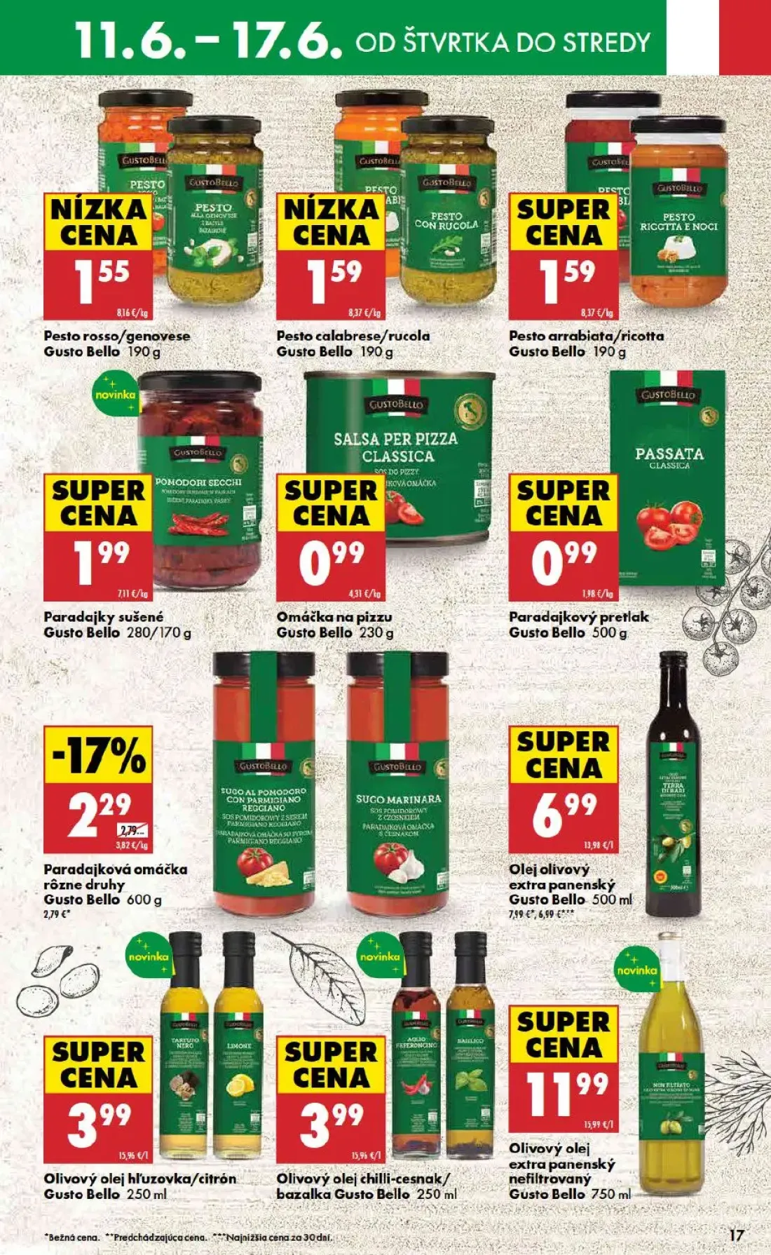 Biedronka leták, strana 17 z 48 — Olej olivový extra panenský Gusto Bello, Paradajková omáčka rôzne druhy Gusto Bello, Pesto…