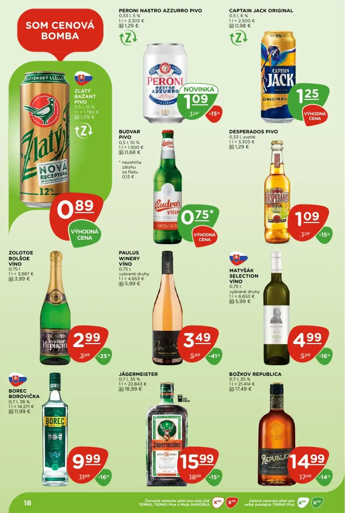 Terno leták, strana 18 z 26 — CAPTAIN JACK ORIGINAL, PERONI NASTRO AZZURRO PIVO, ZLATÝ BAŽANT PIVO