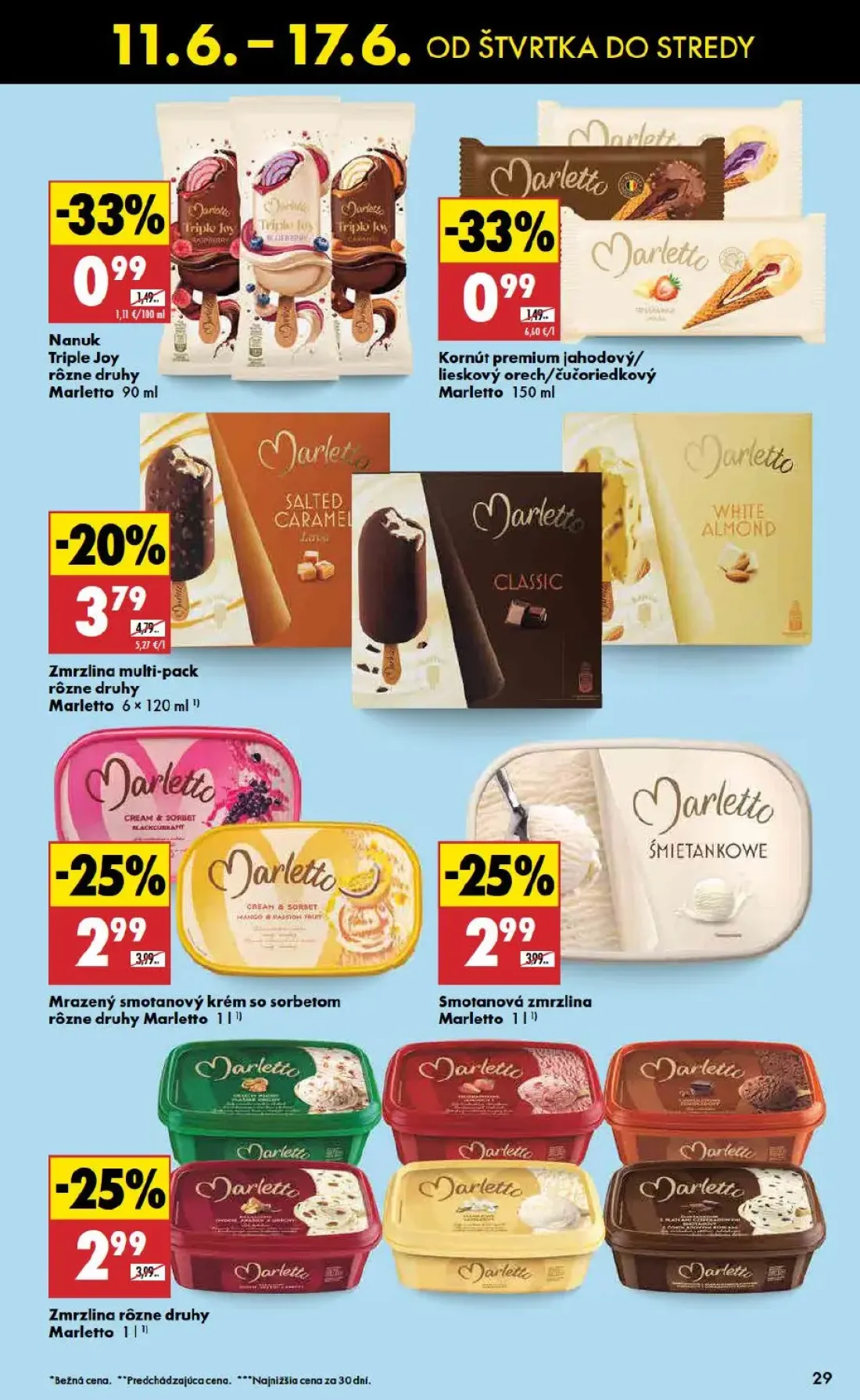Biedronka leták, strana 29 z 48 — Zmrzlina multi-pack rôzne druhy Marletto, Mrazený smotanový krém so sorbetom rôzne druhy M…
