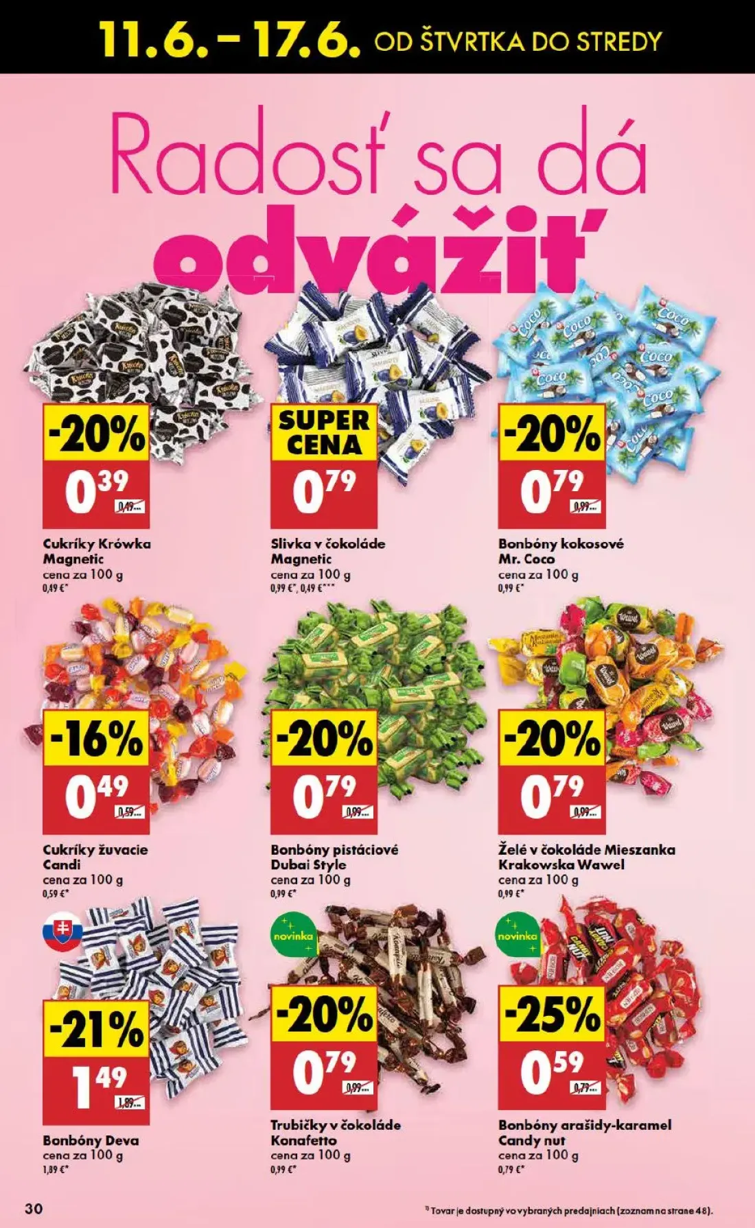 Biedronka leták, strana 30 z 48 — Bonbóny Deva, Slivka v čokoláde Magnetic, Bonbóny kokosové Mr. Coco