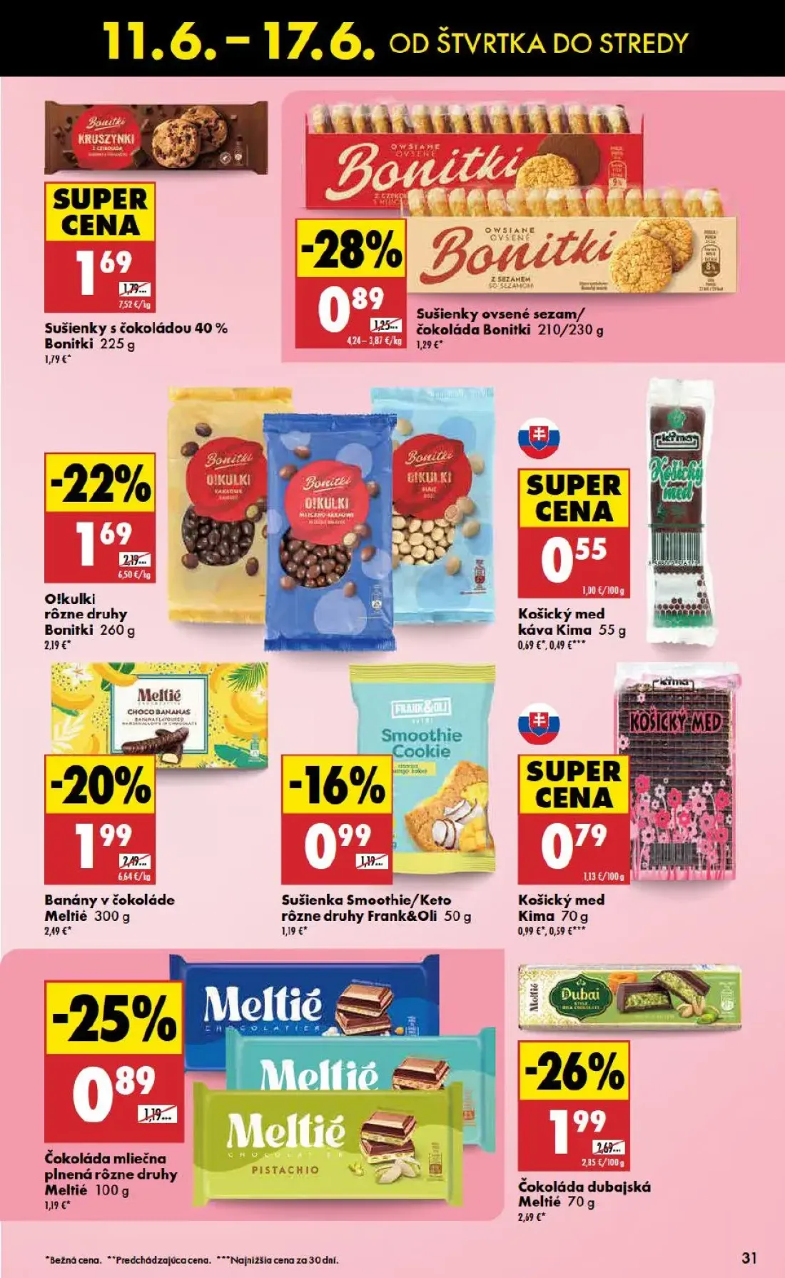 Biedronka leták, strana 31 z 48 — Čokoláda dubajská Meltié, O!kulki rôzne druhy Bonitki, Banány v čokoláde Meltié