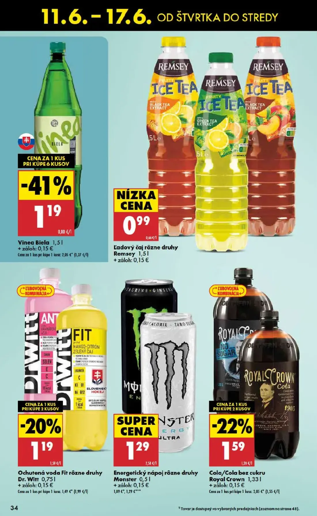 Biedronka leták, strana 34 z 48 — Energetický nápoj rôzne druhy Monster, Ochutená voda Fit rôzne druhy Dr. Witt, Cola/Cola b…