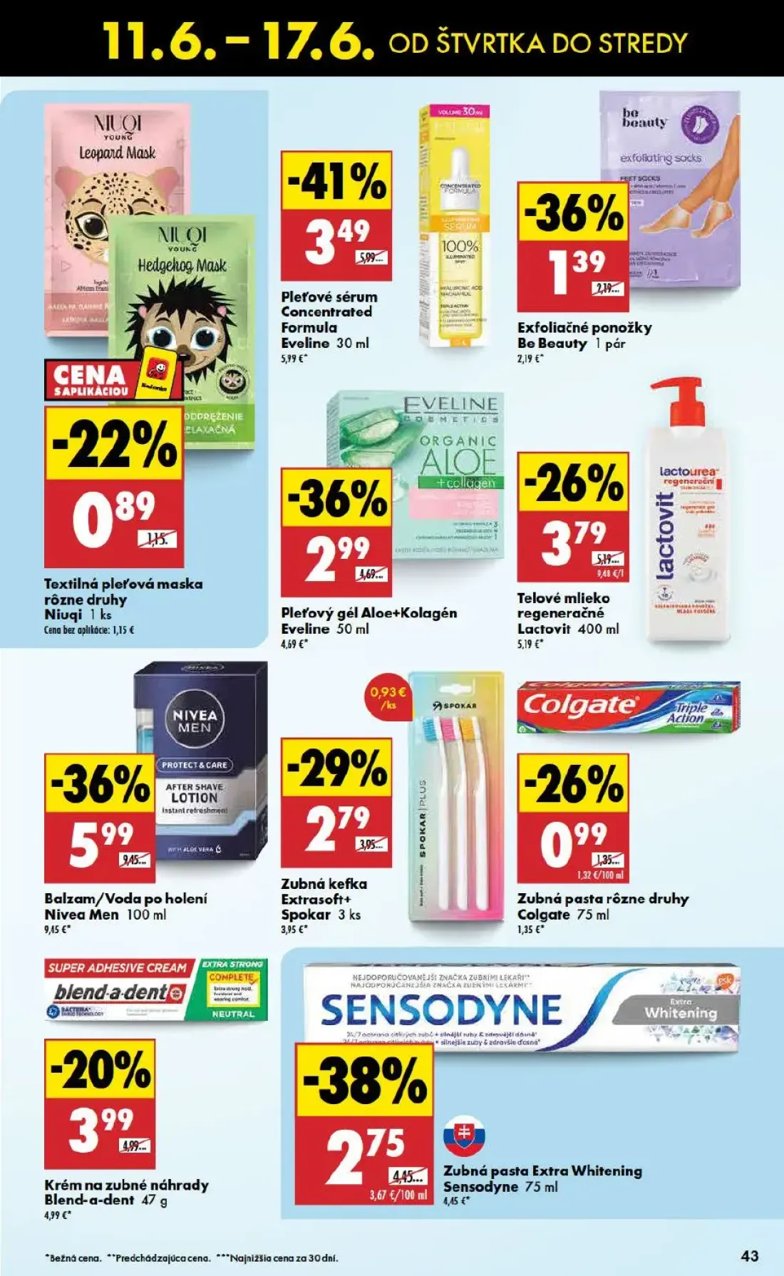 Biedronka leták, strana 43 z 48 — Balzam/Voda po holení Nivea Men, Pleťové sérum Concentrated Formula Eveline, Pleťový gél A…