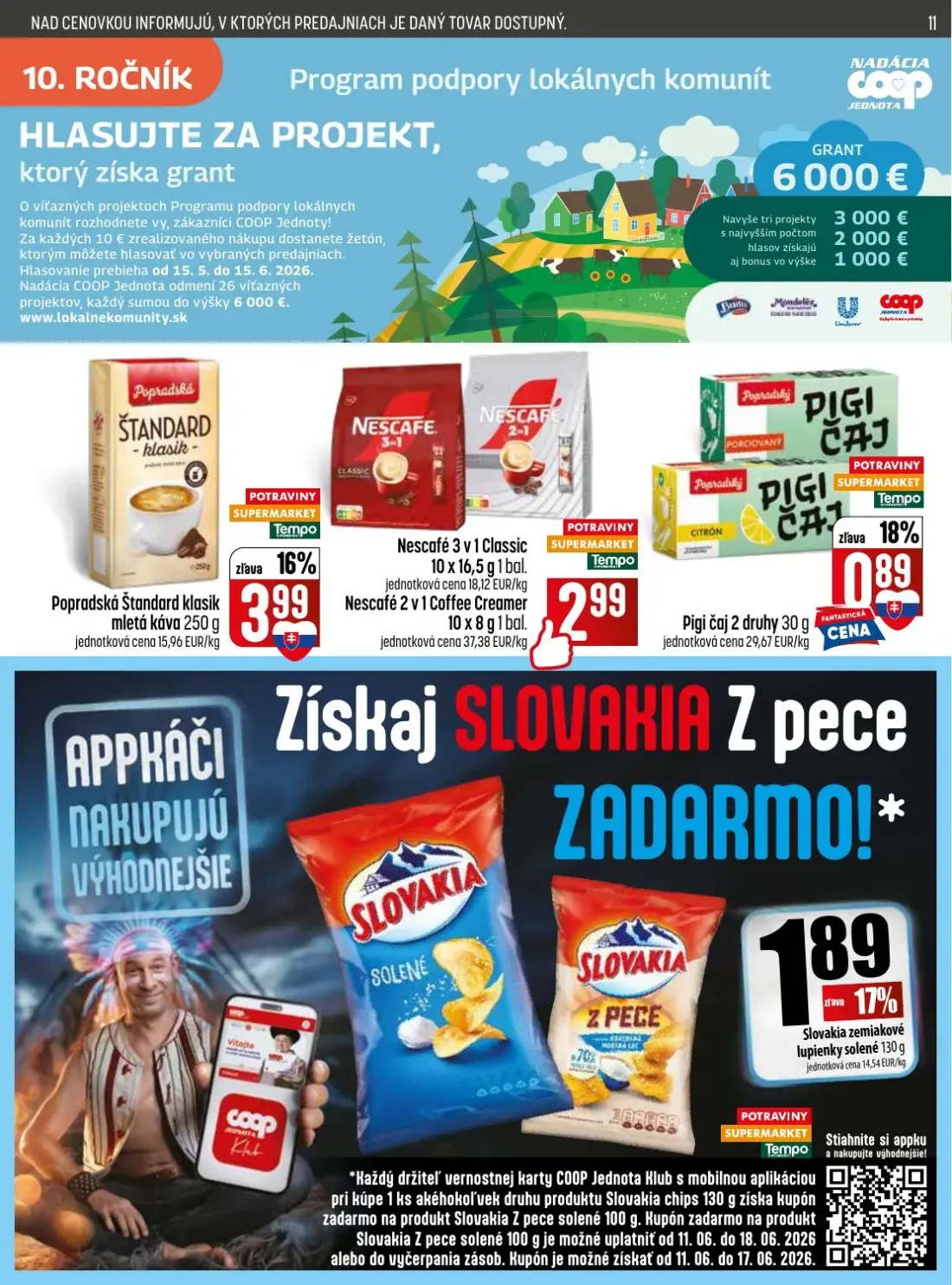 Coop Jednota leták, strana 11 z 32 — Popradská Štandard klasik mletá káva, Nescafé 3 v 1 Classic