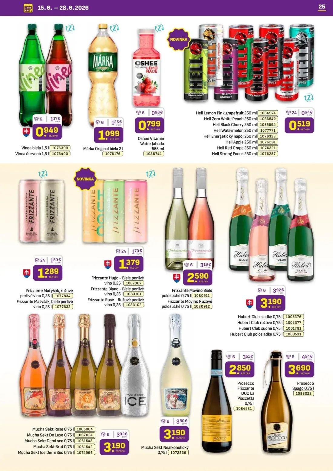 Libex leták, strana 25 z 36 — Prosecco Spago, Hubert Club sladké, Hubert Club ružové