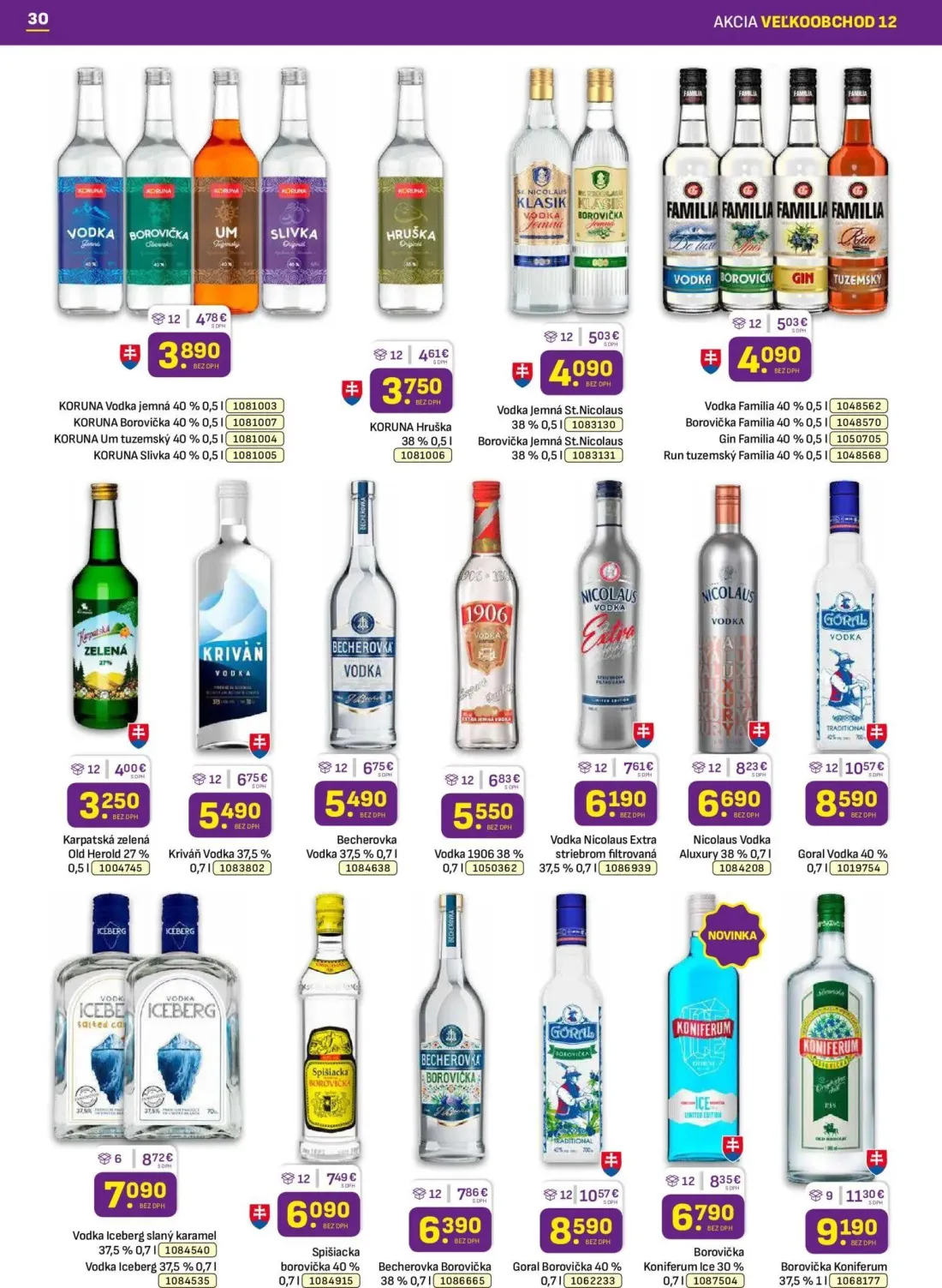 Libex leták, strana 30 z 36 — KORUNA Vodka jemná, KORUNA Borovička, KORUNA Um tuzemský