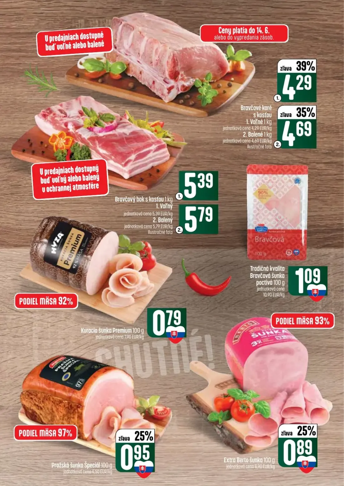 Coop Tempo leták, strana 13 z 60 — Bravčové karé s kosťou, Bravčový bok s kosťou, Kuracia šunka Premium