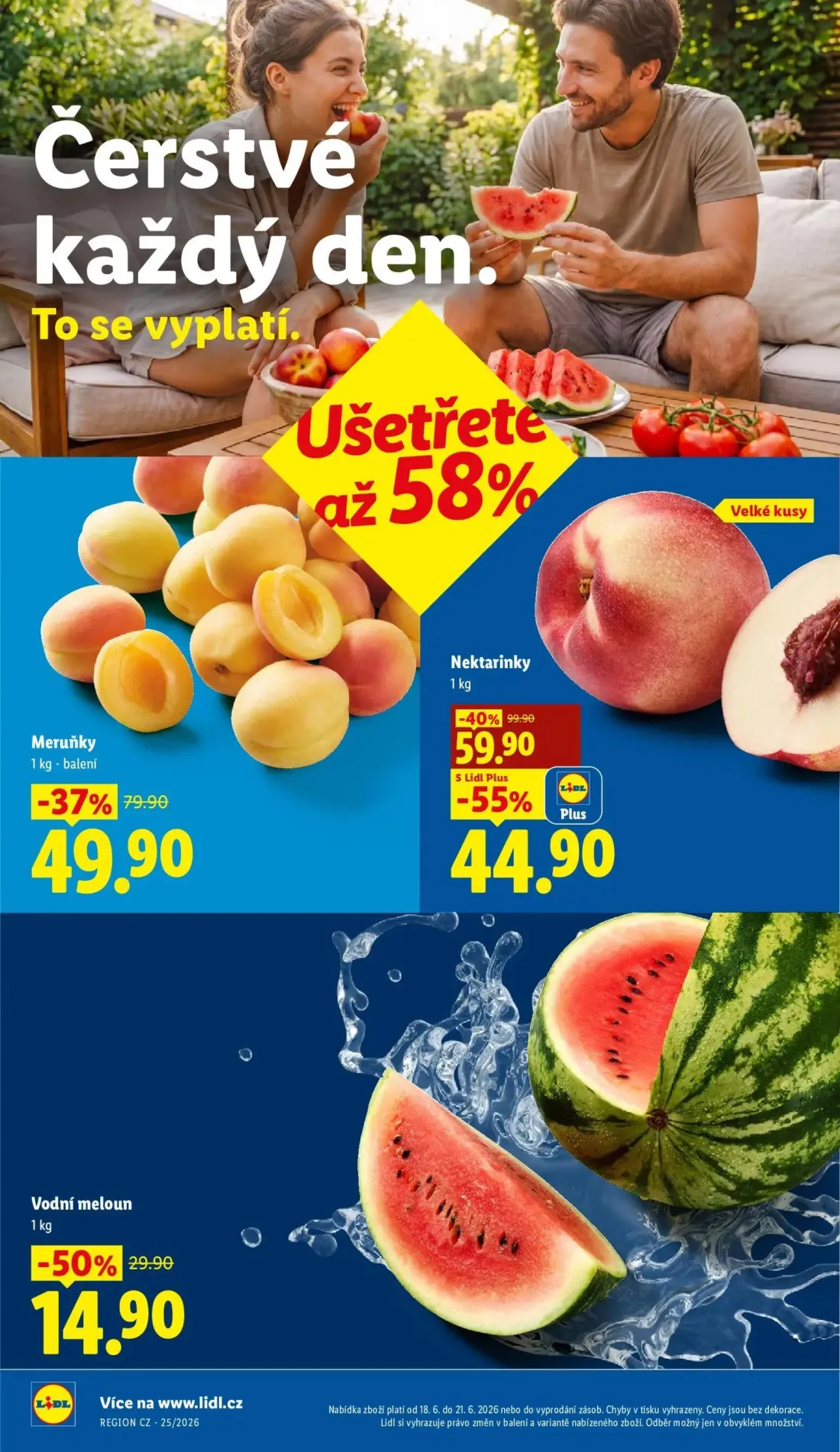 Lidl leták, strana 8 z 49 — Nektarinky, Meruňky, Vodní meloun