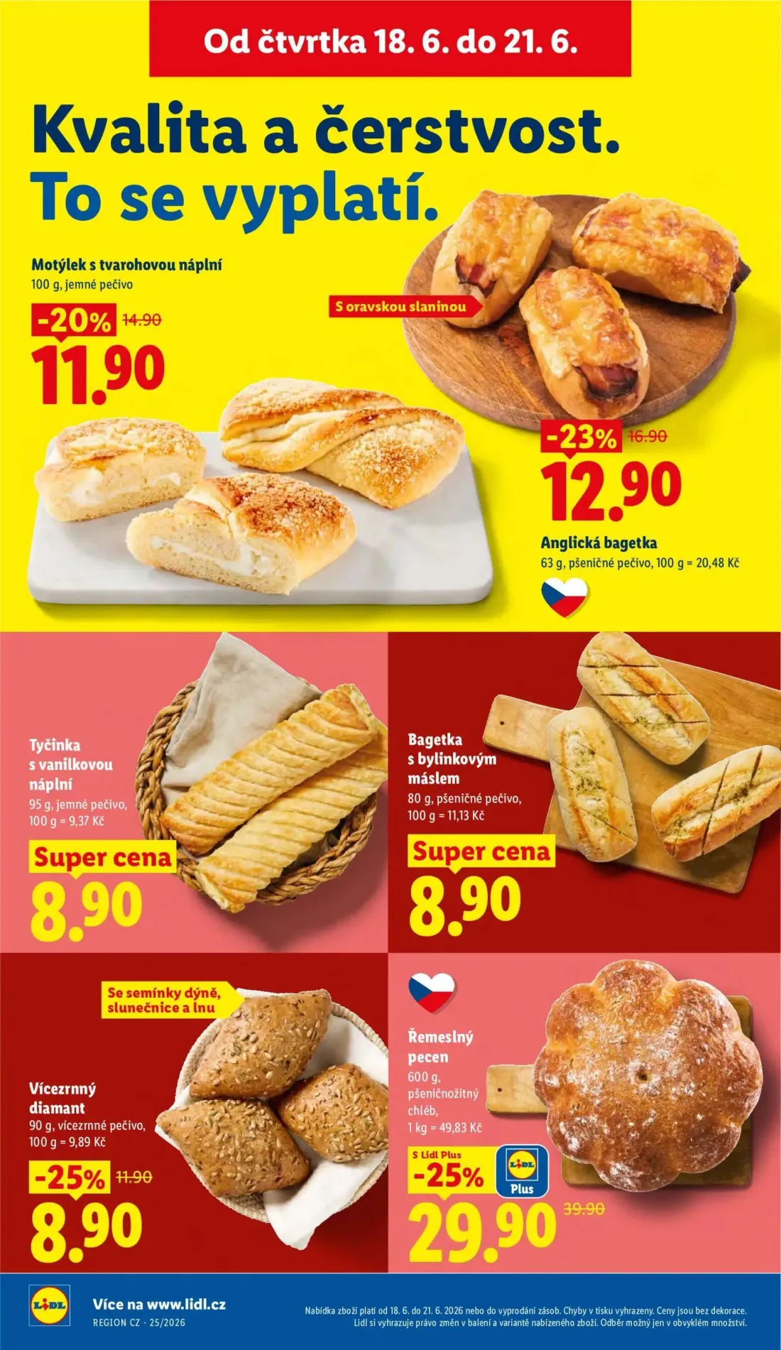 Lidl leták, strana 10 z 49 — Řemeslný pecen, Anglická bagetka, Motýlek s tvarohovou náplní