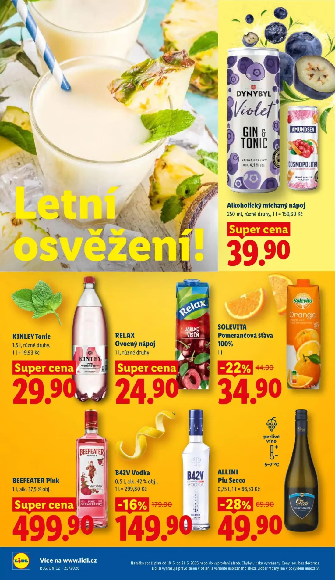 Lidl leták, strana 18 z 49 — B42V Vodka, ALLINI Piu Secco, SOLEVITA Pomerančová šťáva