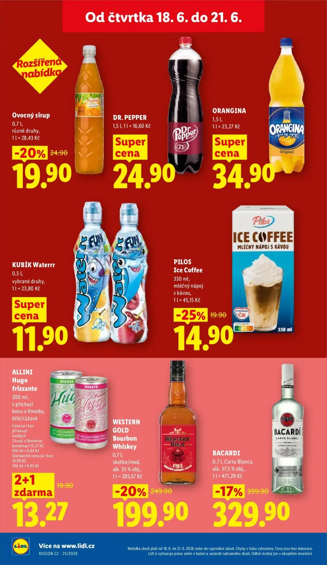 Lidl leták, strana 22 z 49 — BACARDI Carta Blanca, WESTERN GOLD Bourbon Whiskey, ALLINI Hugo frizzante