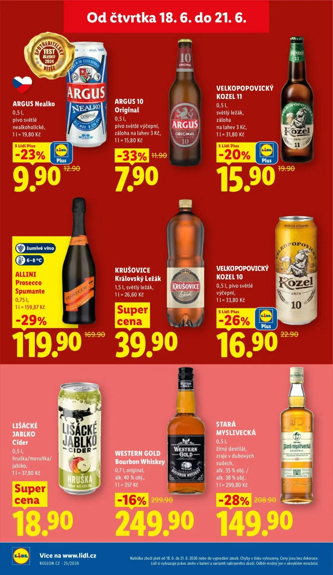 Lidl leták, strana 24 z 49 — STARÁ MYSLIVECKÁ, ALLINI Prosecco Spumante, WESTERN GOLD Bourbon Whiskey
