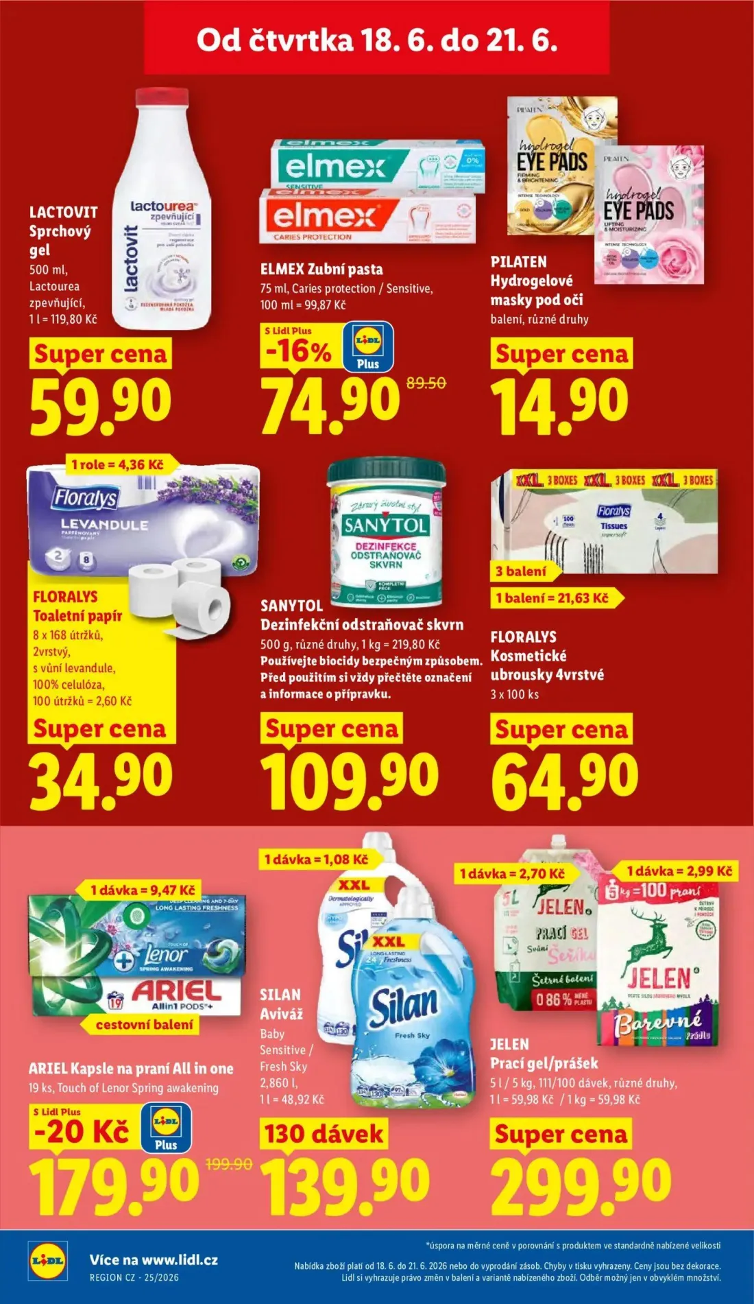 Lidl leták, strana 26 z 49 — ARIEL Kapsle na praní All in one, ELMEX Zubní pasta, LACTOVIT Sprchový gel