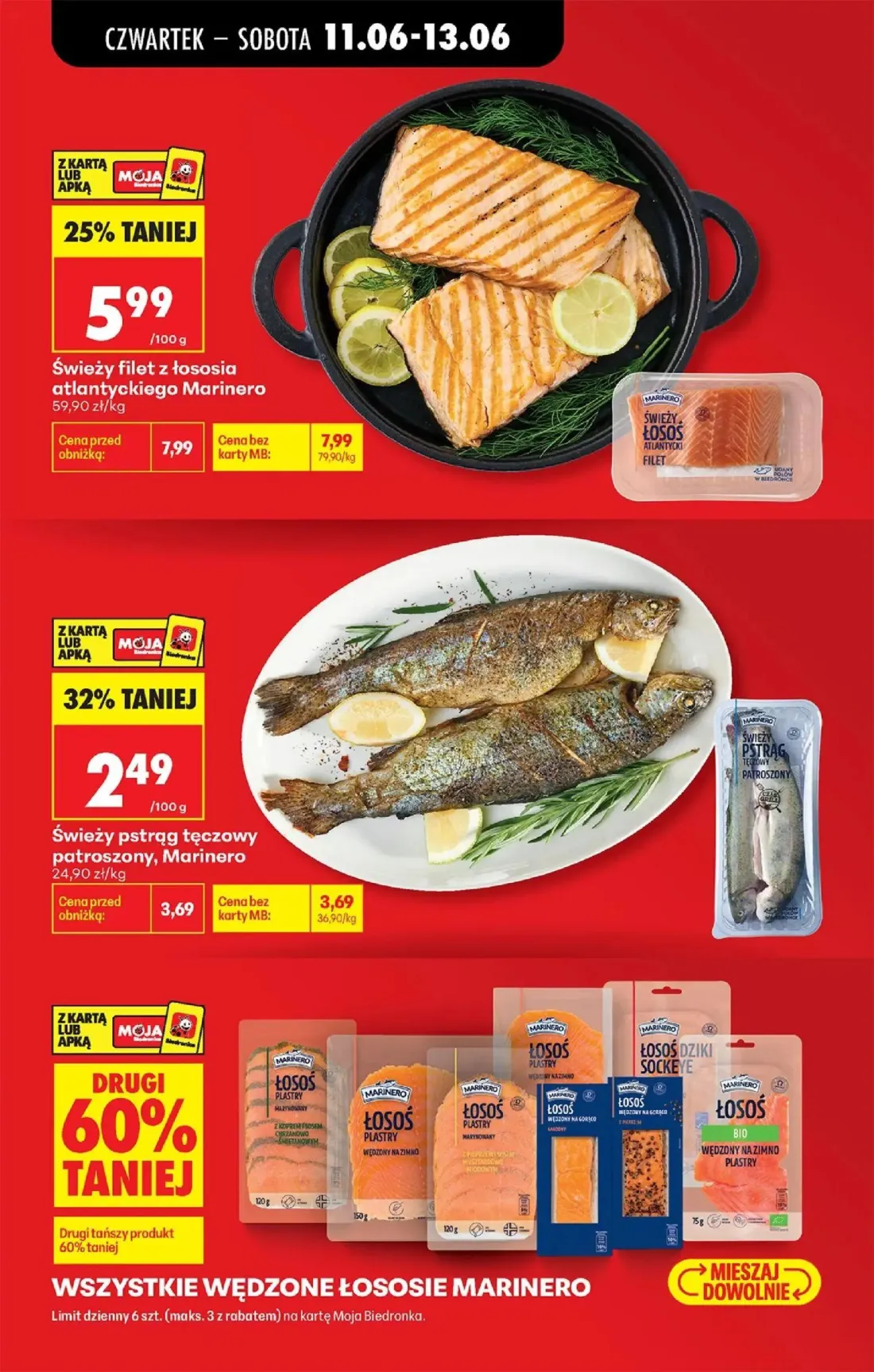 Biedronka gazetka, strona 4 z 77 — Świeży filet z łososia atlantyckiego Marinero, Świeży pstrąg tęczowy patroszony, Marinero