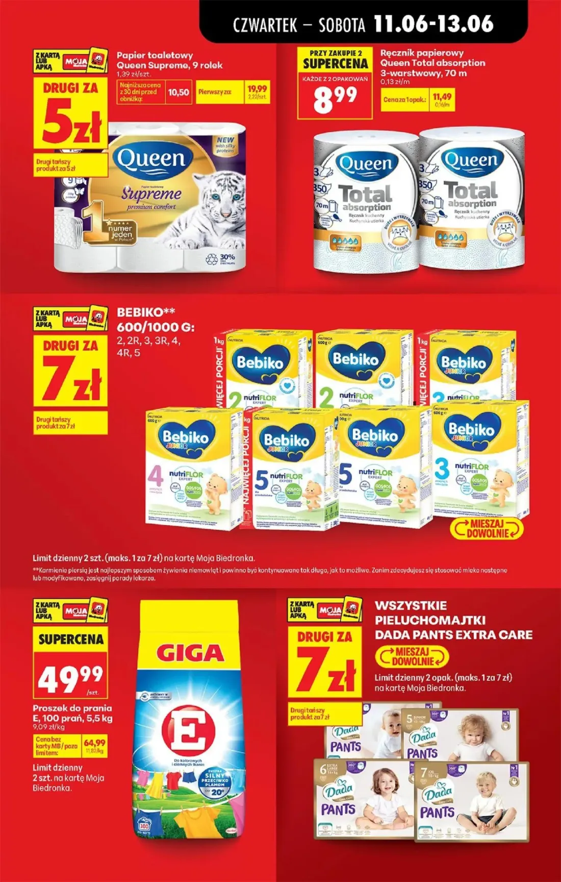 Biedronka gazetka, strona 17 z 77 — Proszek do prania E, Papier toaletowy Queen Supreme, Ręcznik papierowy Queen Total absor…