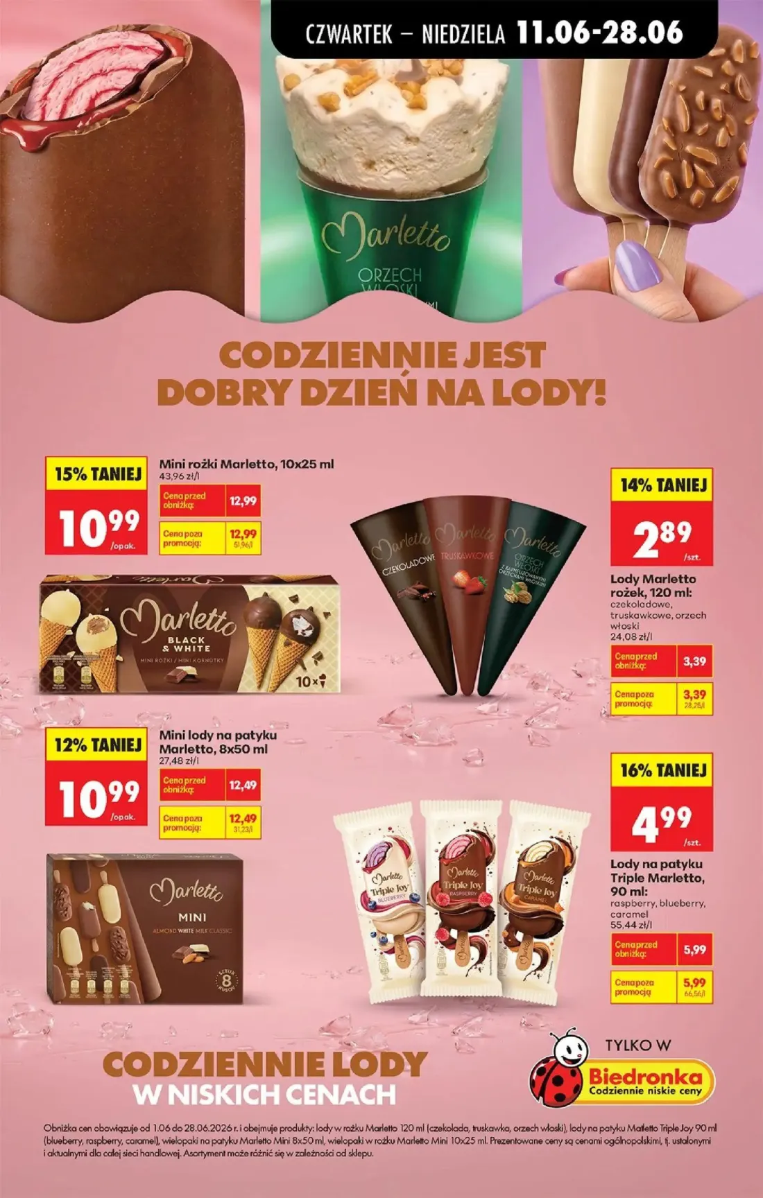 Biedronka gazetka, strona 19 z 77 — Mini rożki Marletto, Mini lody na patyku Marletto, Lody na patyku Triple Marletto, raspb…