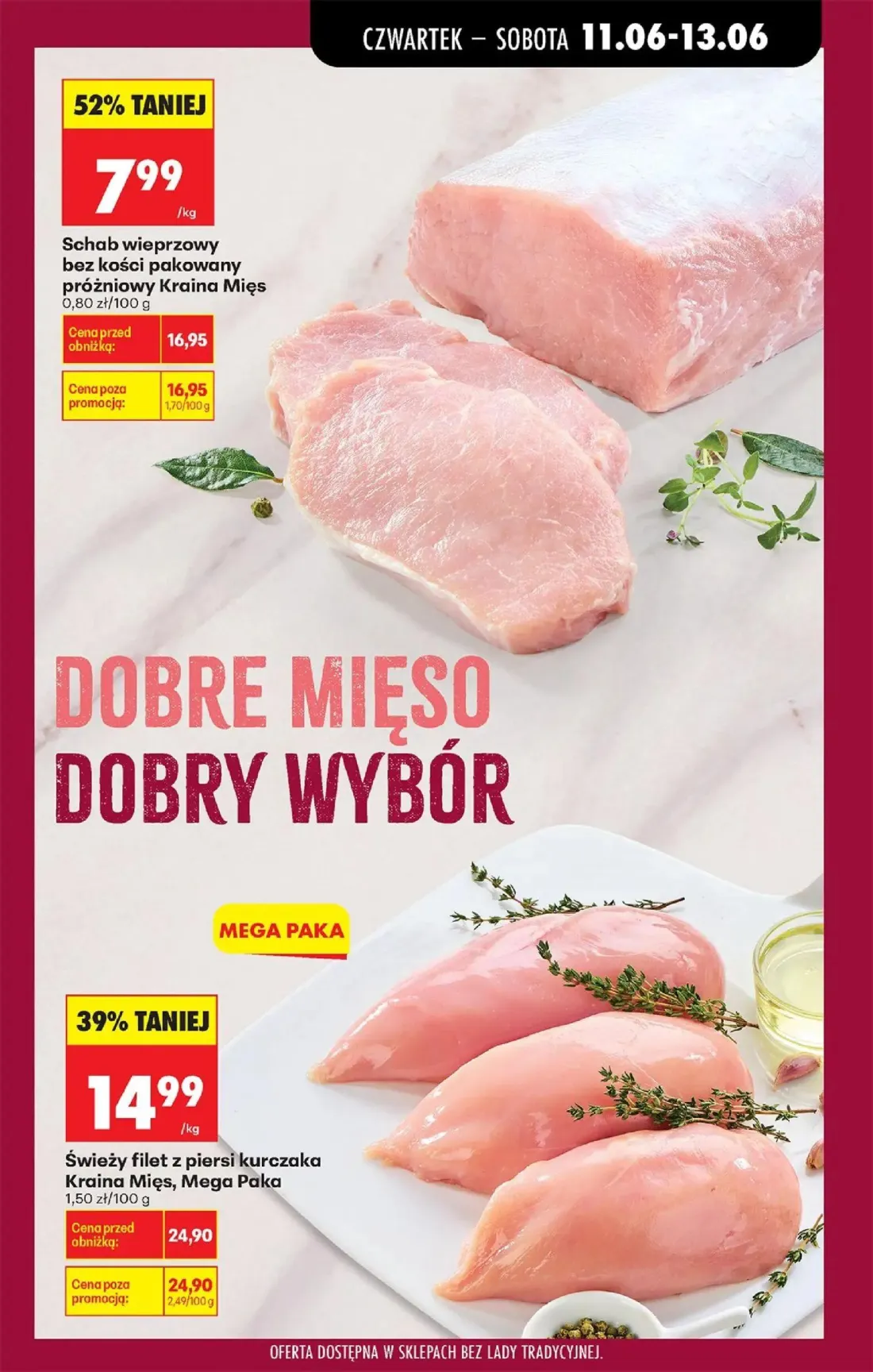 Biedronka gazetka, strona 25 z 77 — Świeży filet z piersi kurczaka Kraina Mięs, Mega Paka, Schab wieprzowy bez kości pakowan…
