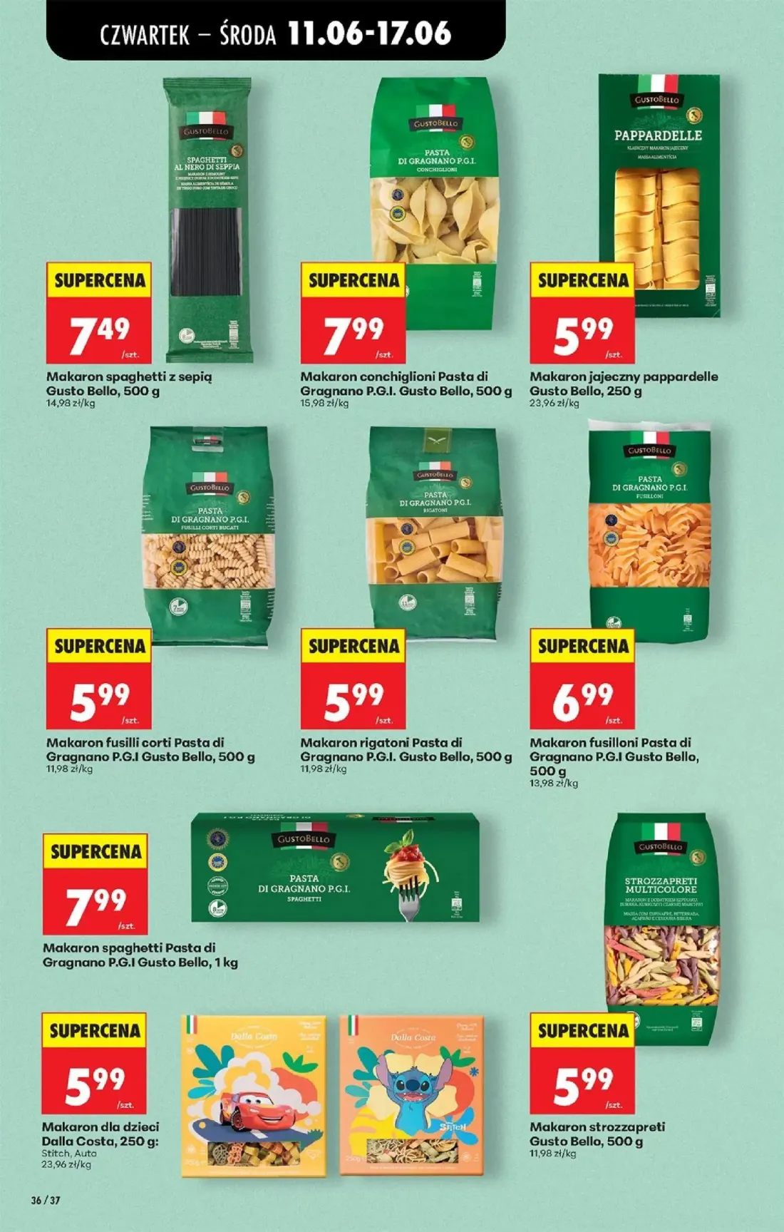 Biedronka gazetka, strona 46 z 77 — Makaron spaghetti z sepią Gusto Bello, Makaron conchiglioni Pasta di Gragnano P.G.I. Gus…