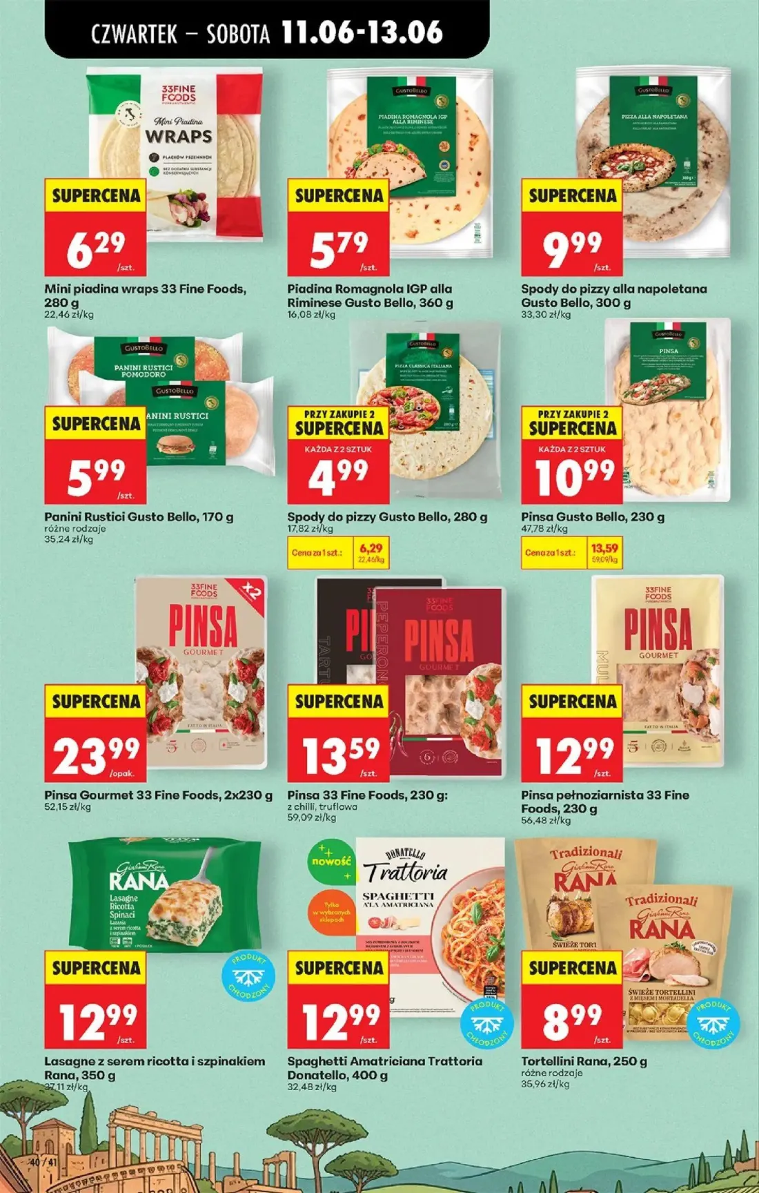 Biedronka gazetka, strona 50 z 77 — Pinsa Gusto Bello, Spody do pizzy Gusto Bello, Mini piadina wraps 33 Fine Foods