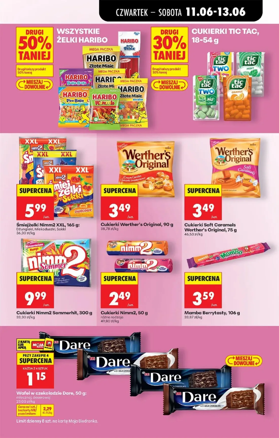 Biedronka gazetka, strona 53 z 77 — Wafel w czekoladzie Dare, Śmiejżelki Nimm2 XXL, Cukierki Werther's Original