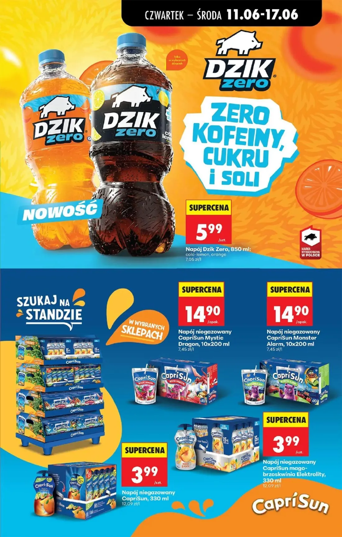 Biedronka gazetka, strona 57 z 77 — Napój Dzik Zero, CapriSun Mystic Dragon, CapriSun Monster Alarm