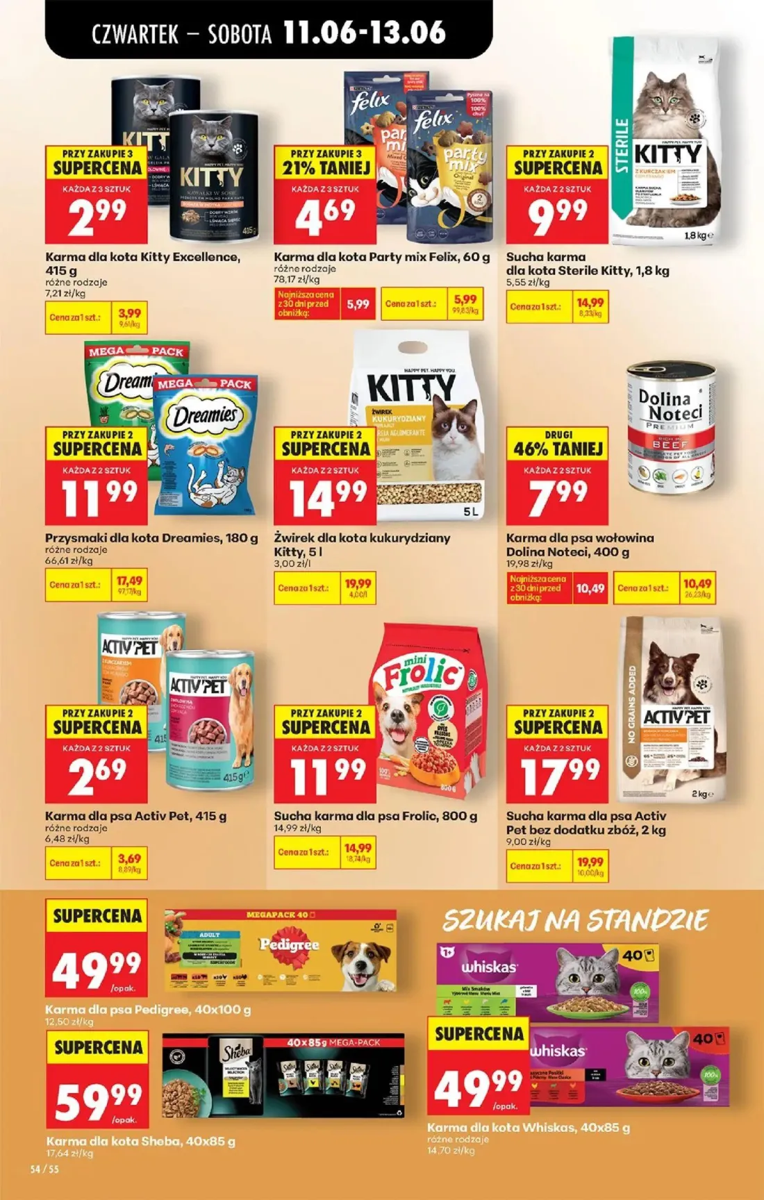 Biedronka gazetka, strona 68 z 77 — Przysmaki dla kota Dreamies, Sucha karma dla kota Sterile Kitty, Żwirek dla kota kukuryd…