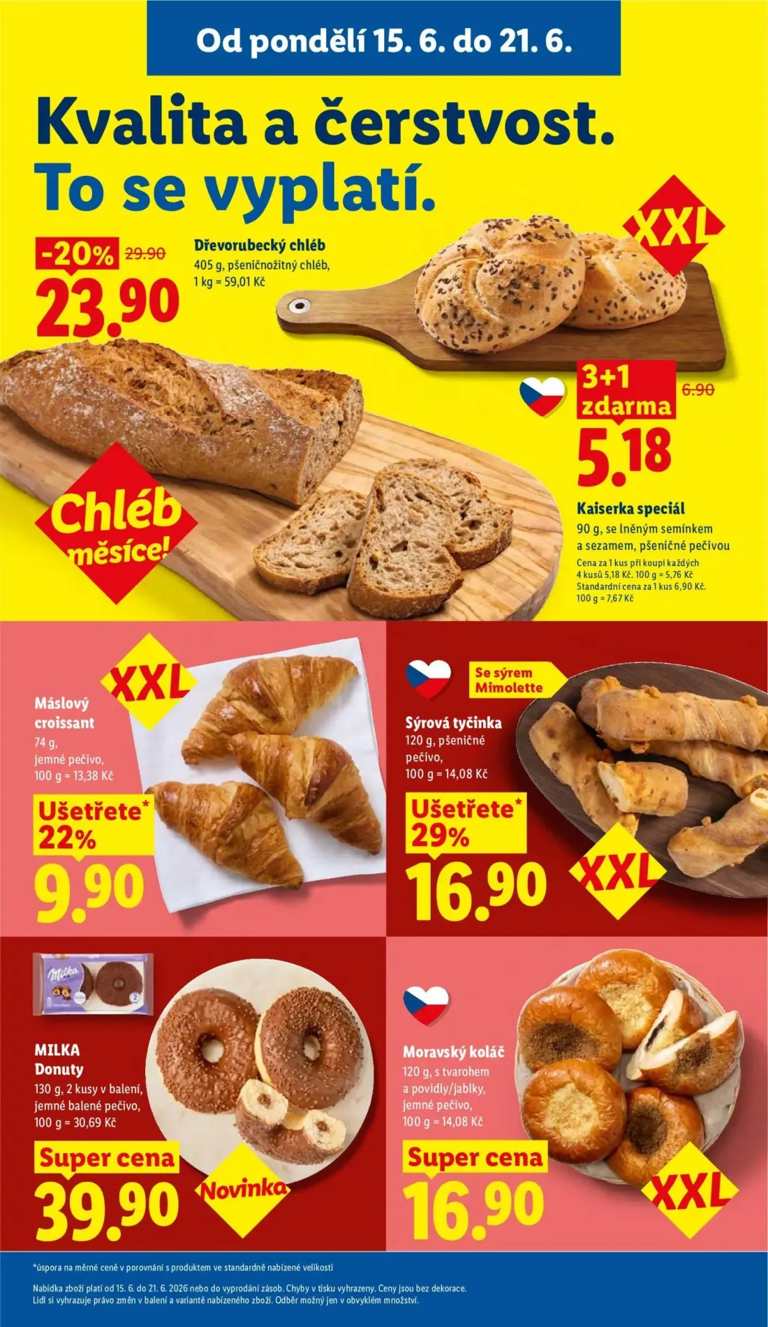 Lidl leták, strana 9 z 51 — Dřevorubecký chléb, Kaiserka speciál, Máslový croissant