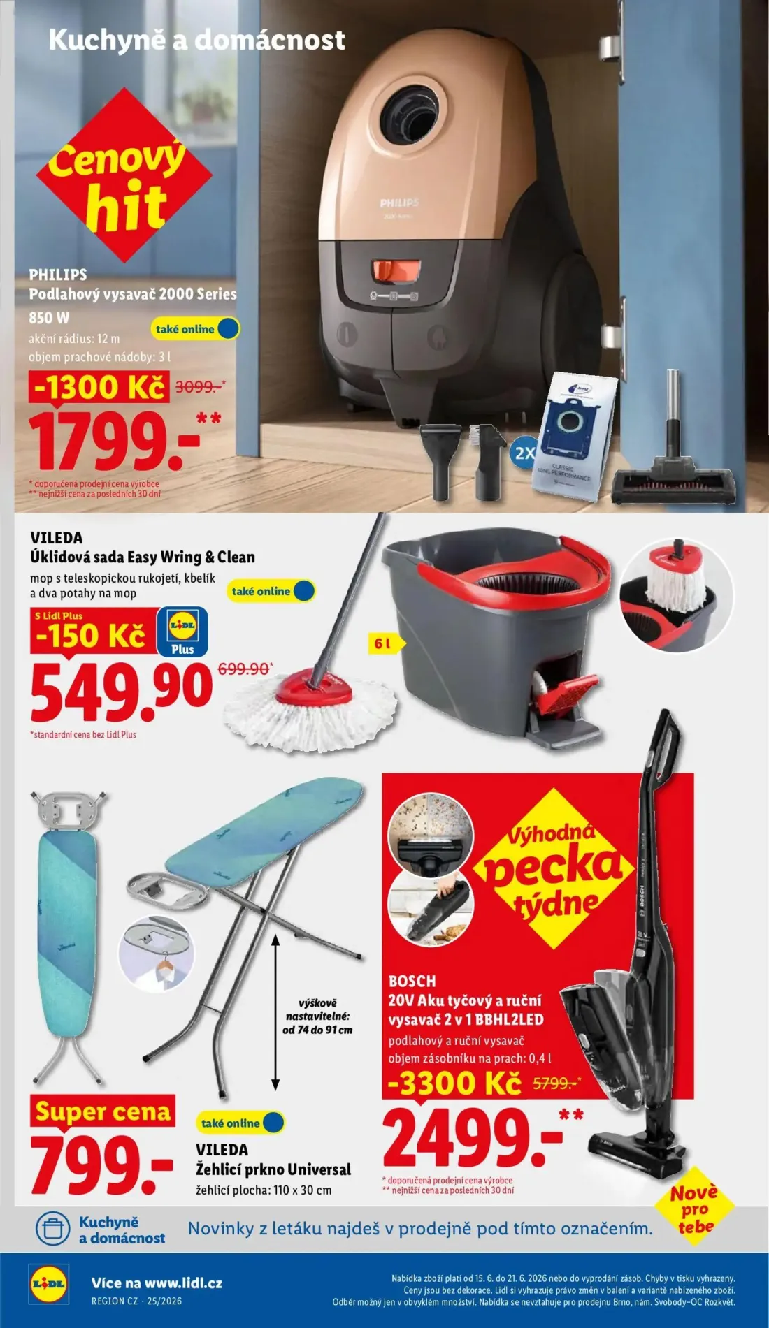 Lidl leták, strana 36 z 51 — BOSCH 20V Aku tyčový a ruční vysavač 2 v 1 BBHL2LED, PHILIPS Podlahový vysavač 2000 Series, VIL…