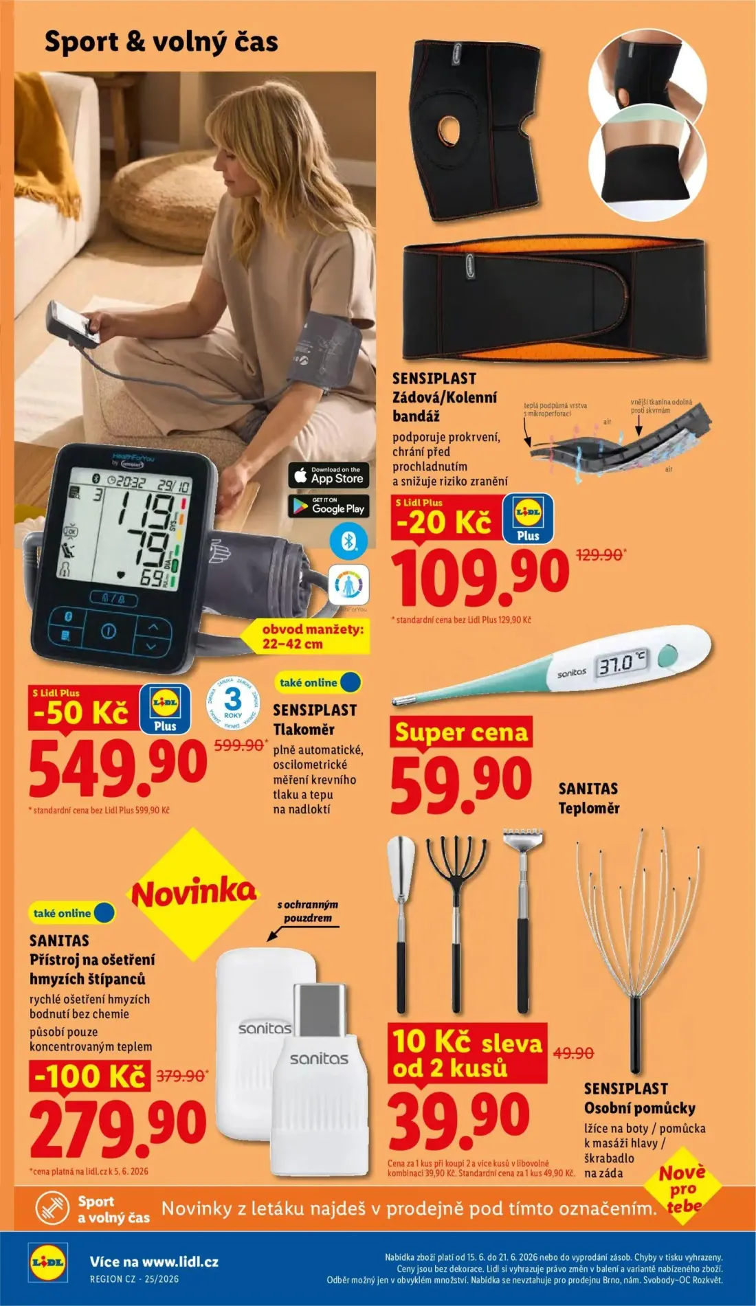Lidl leták, strana 42 z 51 — SANITAS Přístroj na ošetření hmyzích štípanců, SENSIPLAST Tlakoměr, SENSIPLAST Zádová/Kolenní b…