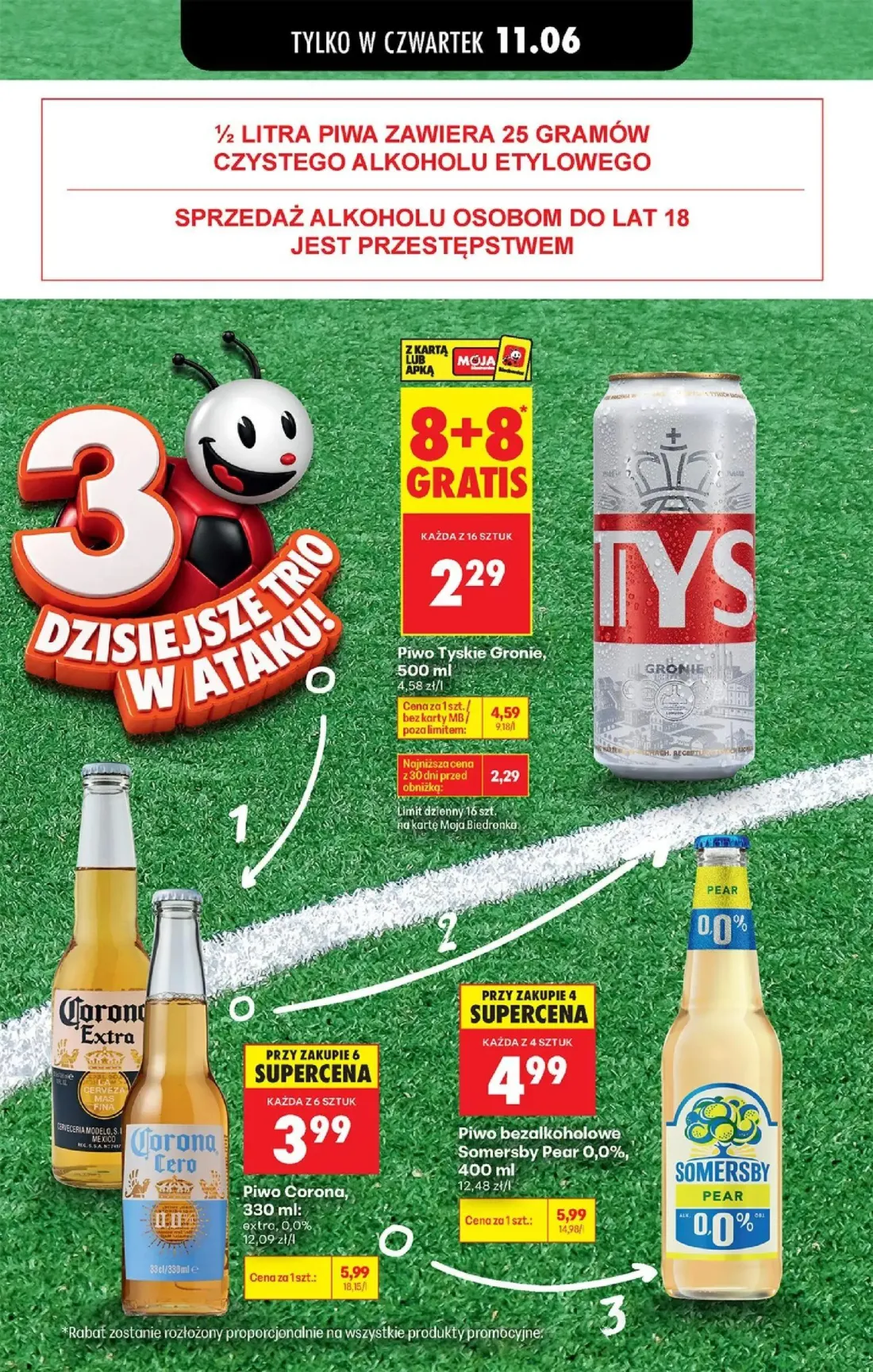 Biedronka gazetka, strona 2 z 4 — Piwo Tyskie Gronie, Piwo Corona, Piwo bezalkoholowe Somersby Pear 0,0%