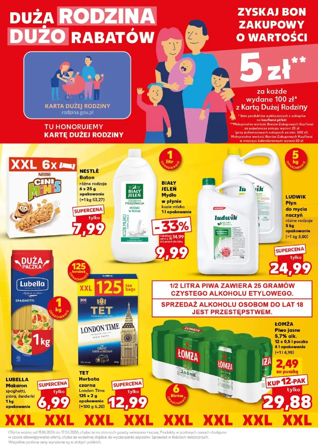 Kaufland gazetka, strona 13 z 32 — LUBELLA Makaron, ŁOMŻA Piwo jasne
