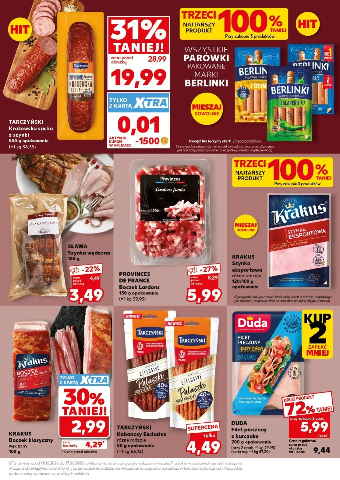 Kaufland gazetka, strona 21 z 32 — KRAKUS Boczek klasyczny wędzony, SŁAWA Szynka wędzona, TARCZYŃSKI Krakowska sucha z szynki
