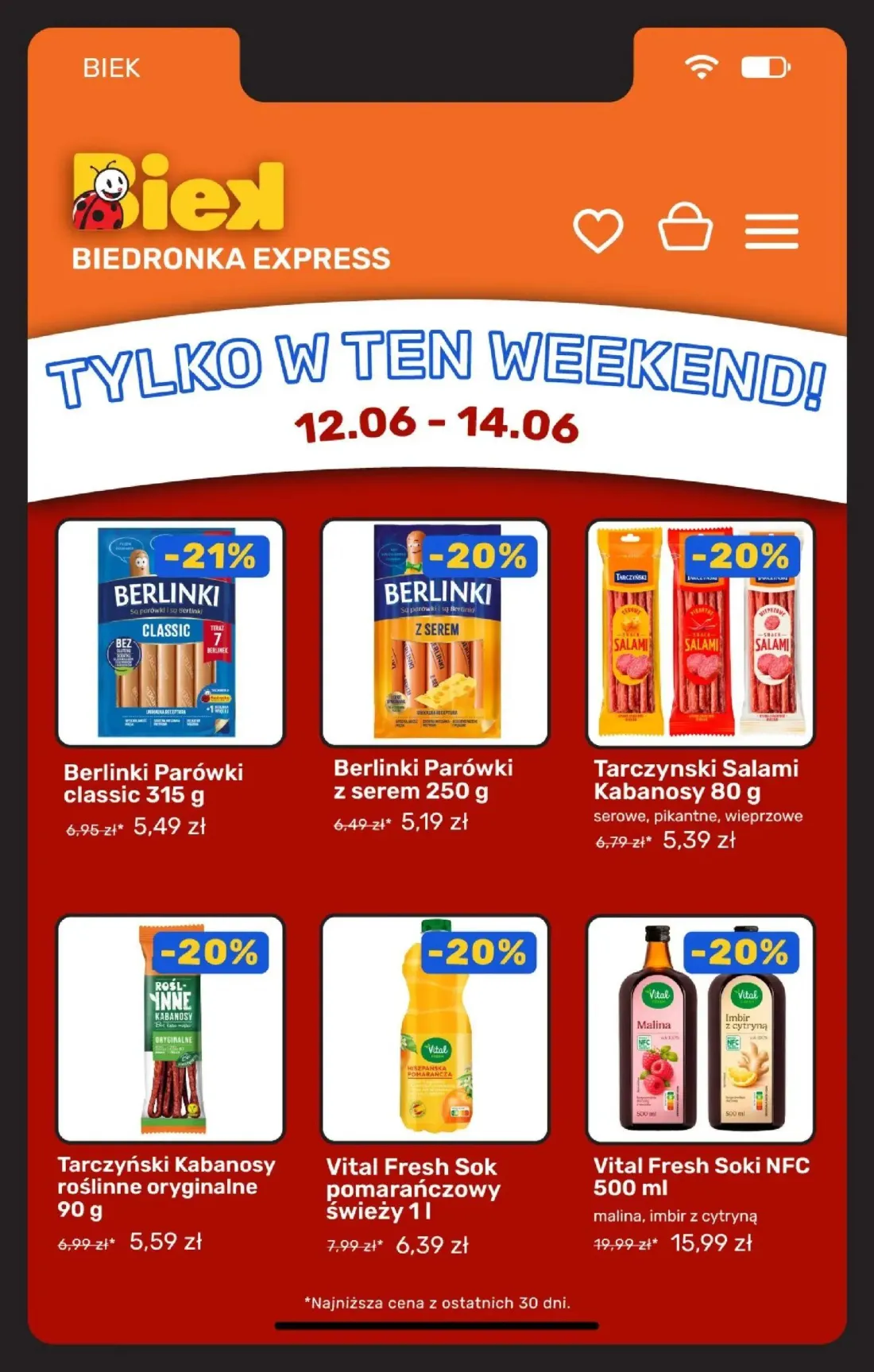Biedronka gazetka, strona 7 z 24 — Vital Fresh Soki NFC malina, imbir z cytryną, Vital Fresh Sok pomarańczowy świeży, Berlin…