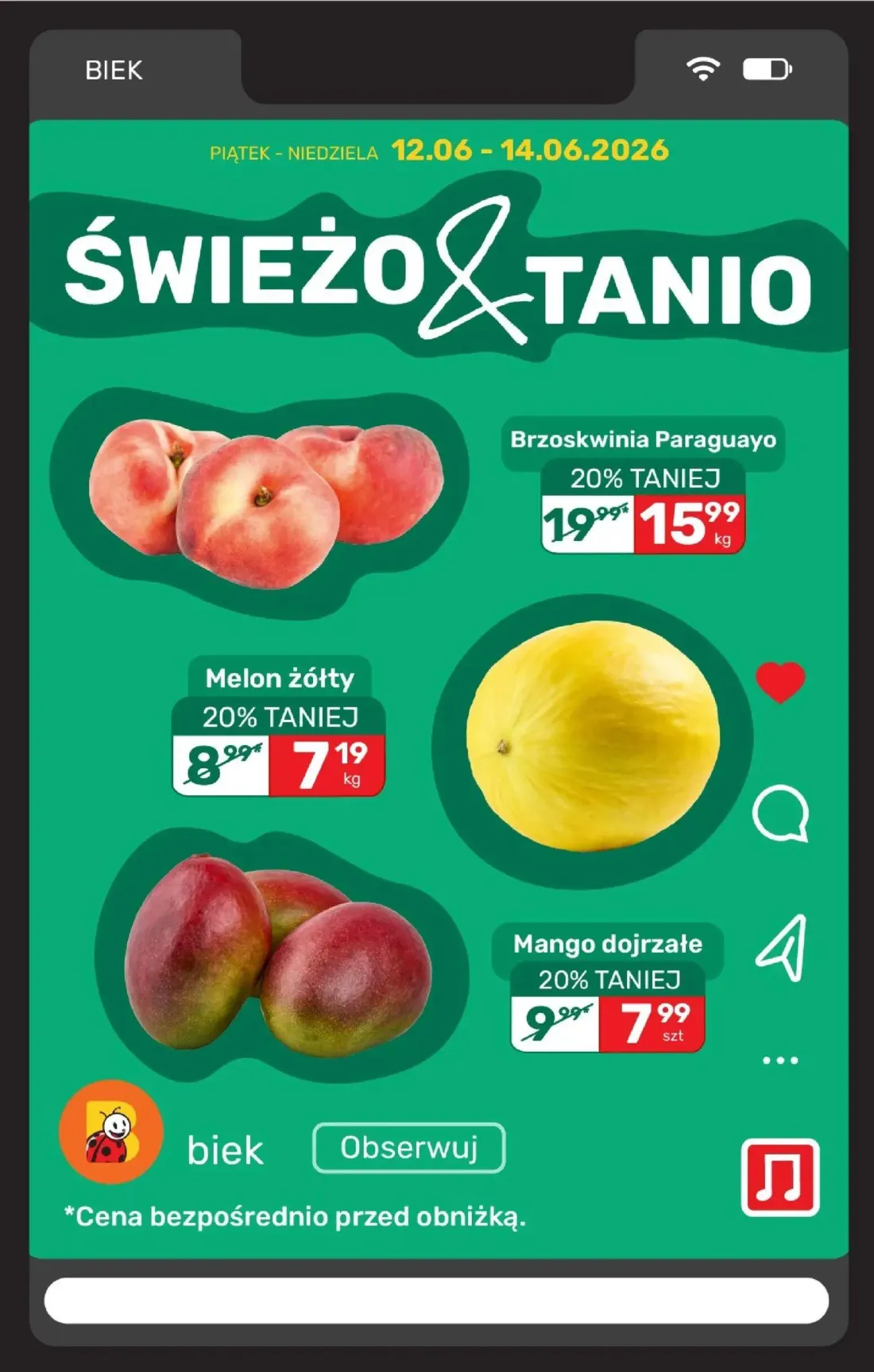 Biedronka gazetka, strona 9 z 24 — Brzoskwinia Paraguayo, Mango dojrzałe, Melon żółty