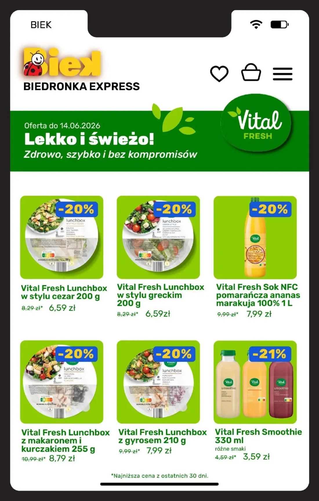 Biedronka gazetka, strona 10 z 24 — Vital Fresh Lunchbox z makaronem i kurczakiem, Vital Fresh Sok NFC pomarańcza ananas mar…