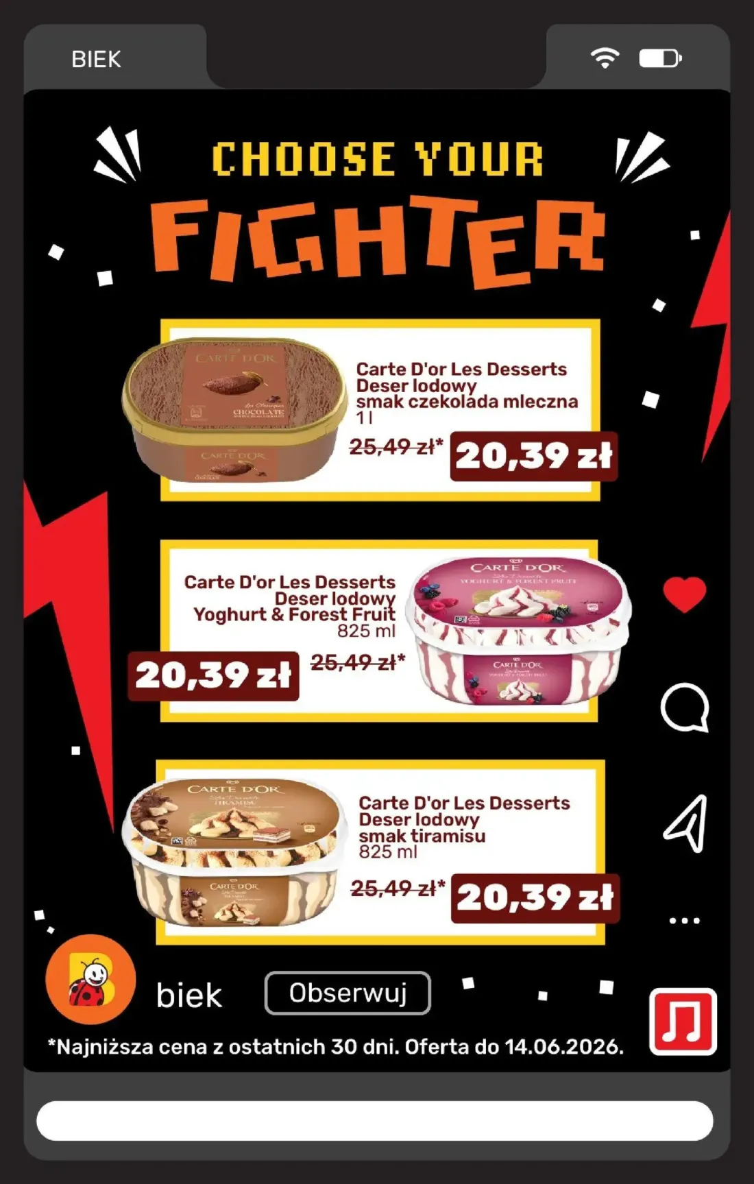 Biedronka gazetka, strona 13 z 24 — Carte D'or Les Desserts Deser lodowy smak czekolada mleczna, Carte D'or Les Desserts Des…